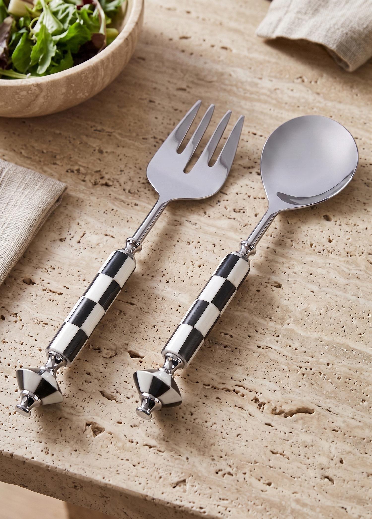 Gingham Salata Servis Takımı Siyah Beyaz 2 Parça