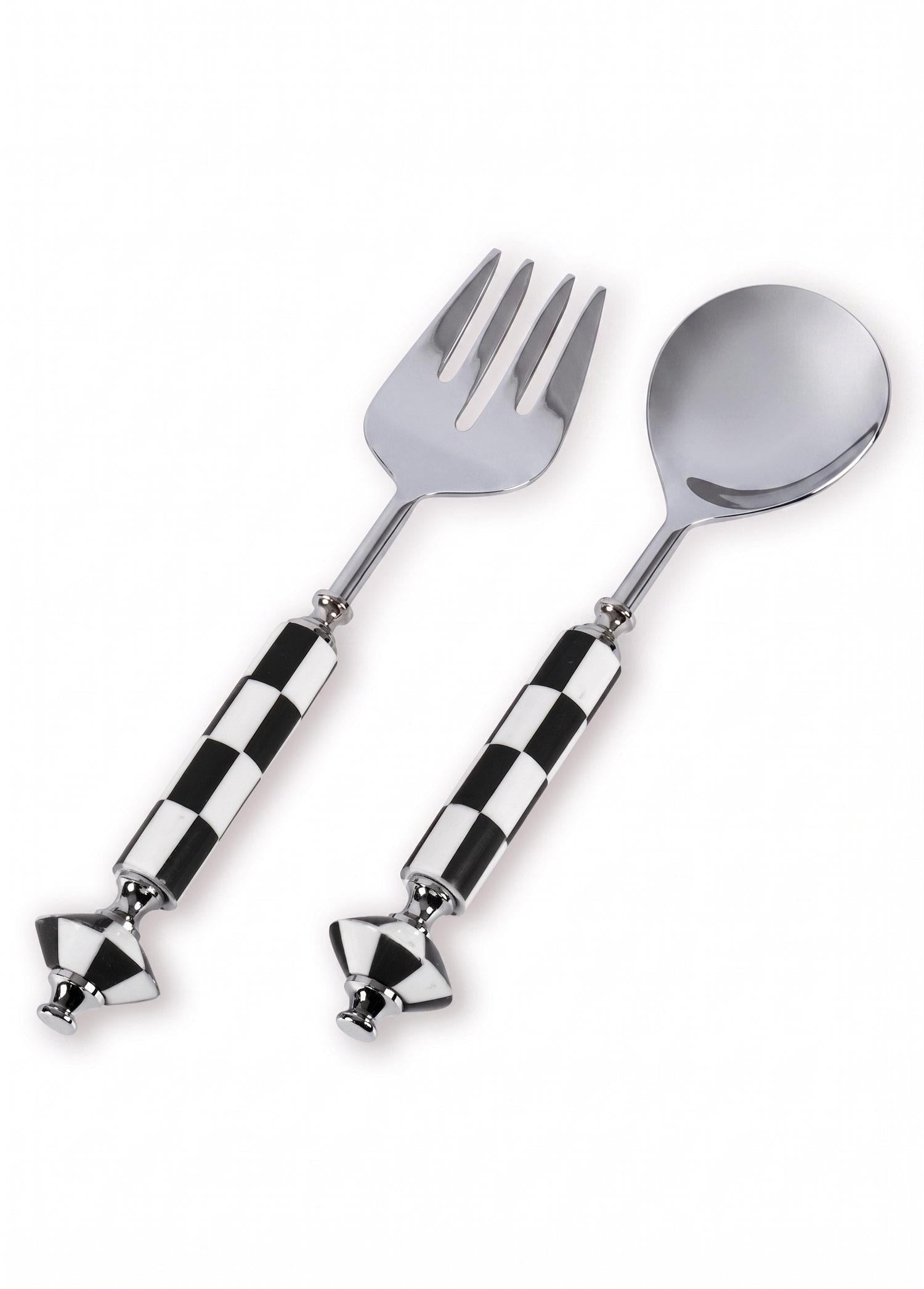 Gingham Salata Servis Takımı Siyah Beyaz 2 Parça