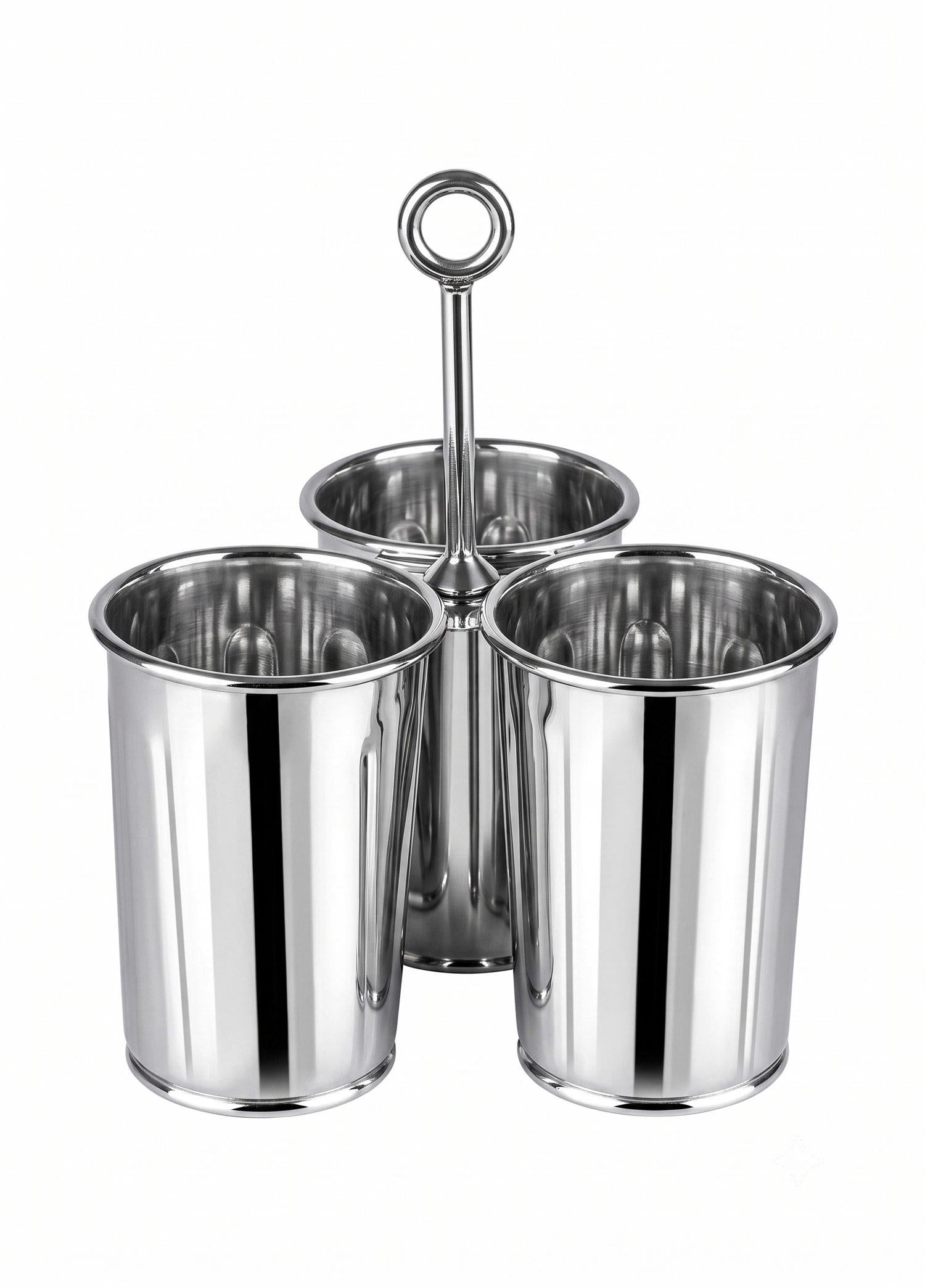 Krom 3 Bölmeli Kulplu Galvaniz Sunumluk 25 Cm