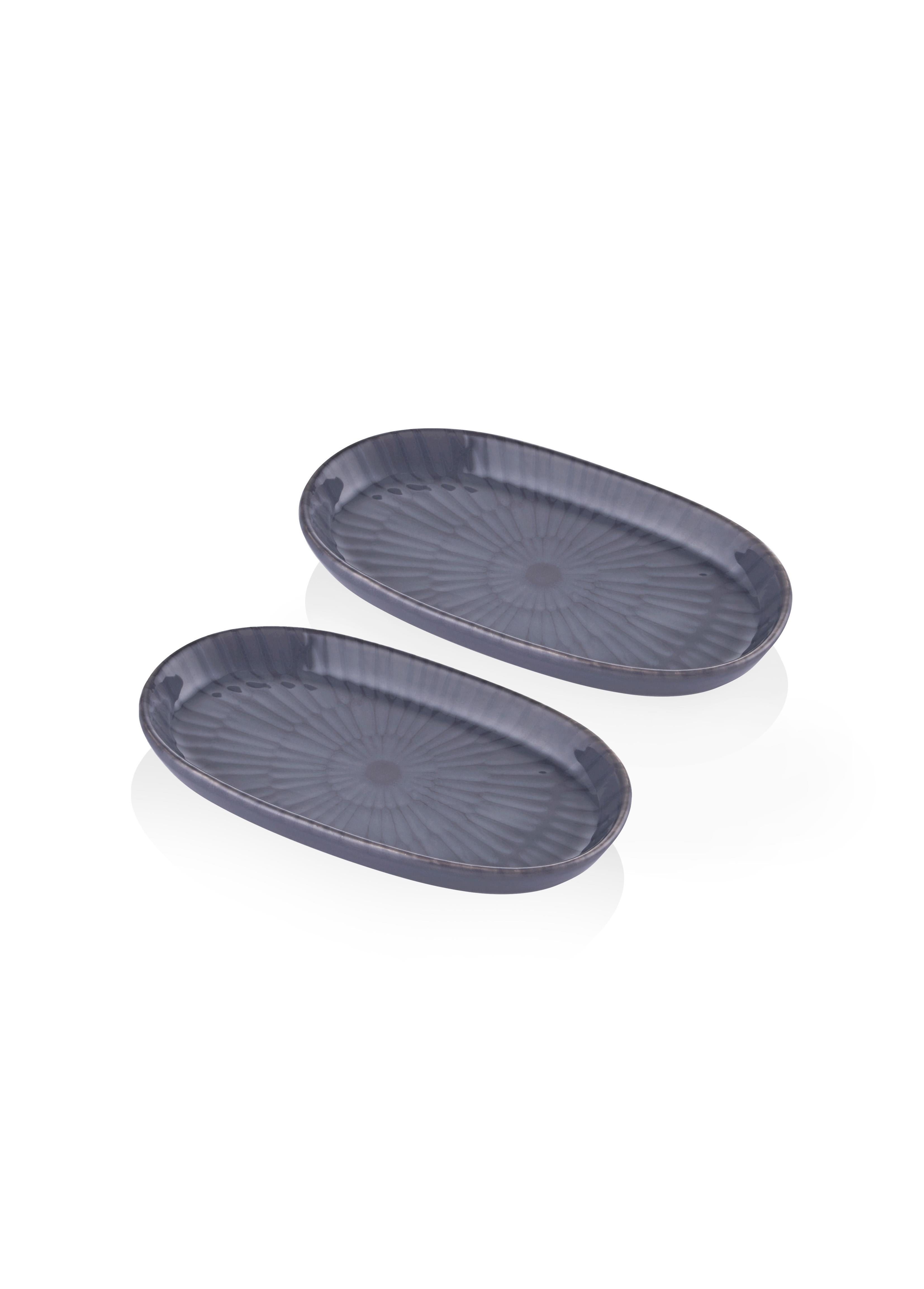 Noon Oval Servis Tabağı 2Li Gri 17 Cm