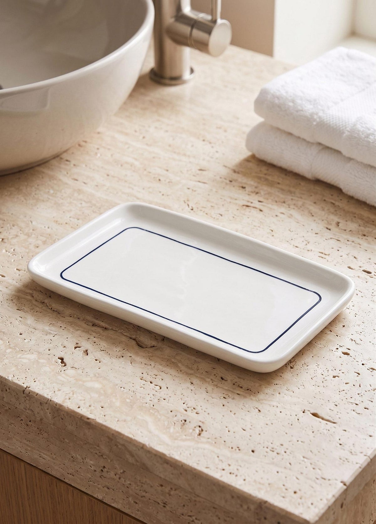 Pure Banyo Tepsisi Mavi Beyaz 27X15X3 Cm