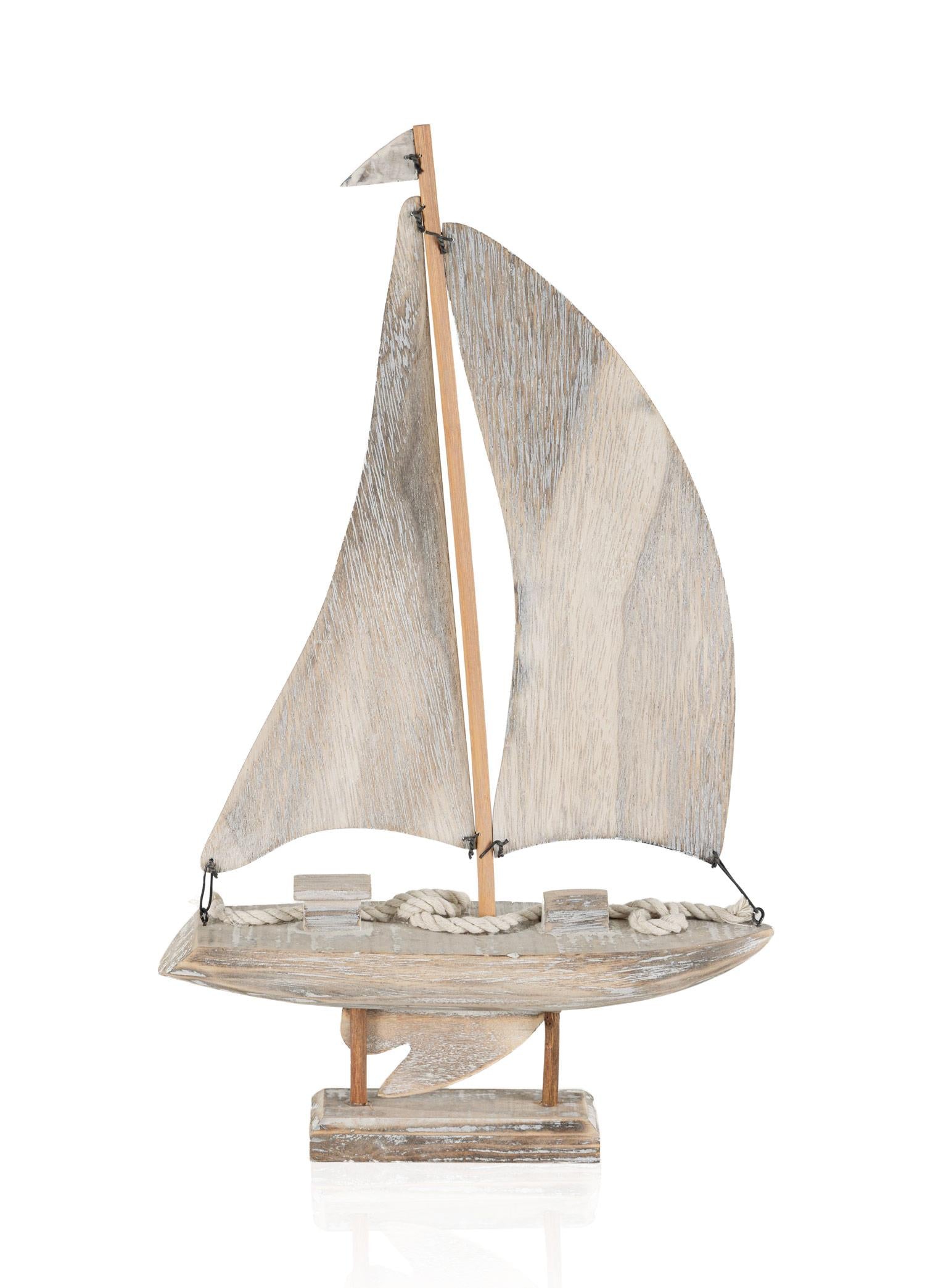 Retro Marin Ahşap Yelkenli Tekne Biblo 43 Cm