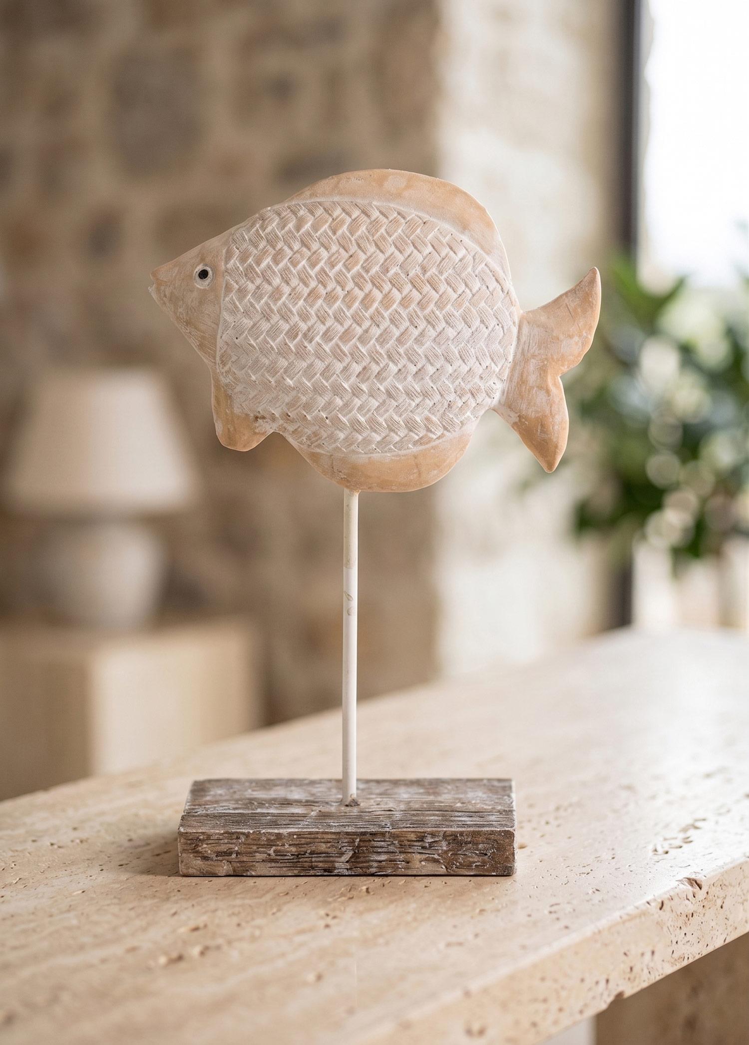 Retro Marin Hasır Desenli Balık Obje 35 Cm