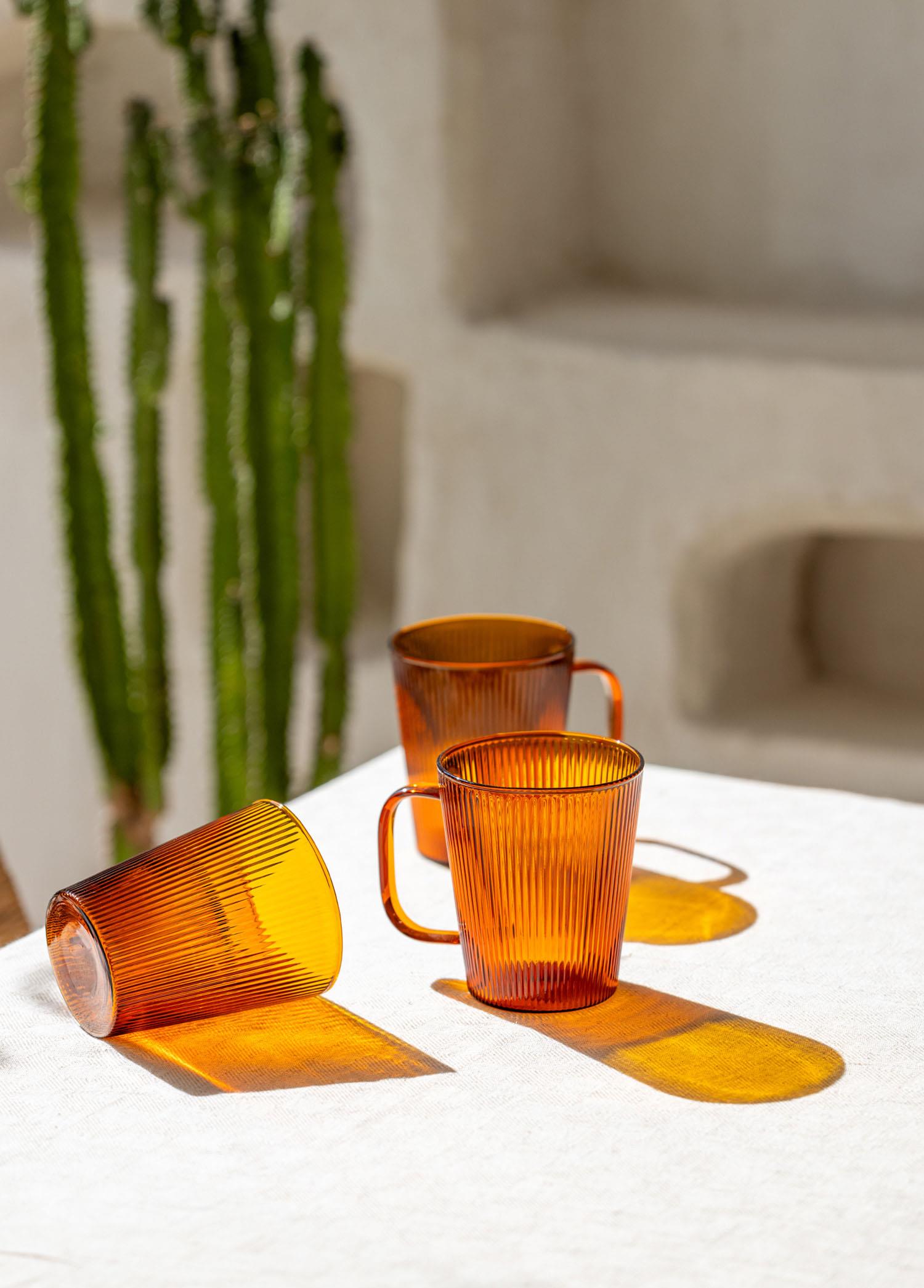 Striped Borosilikat Cam Kupa Amber 400 Ml