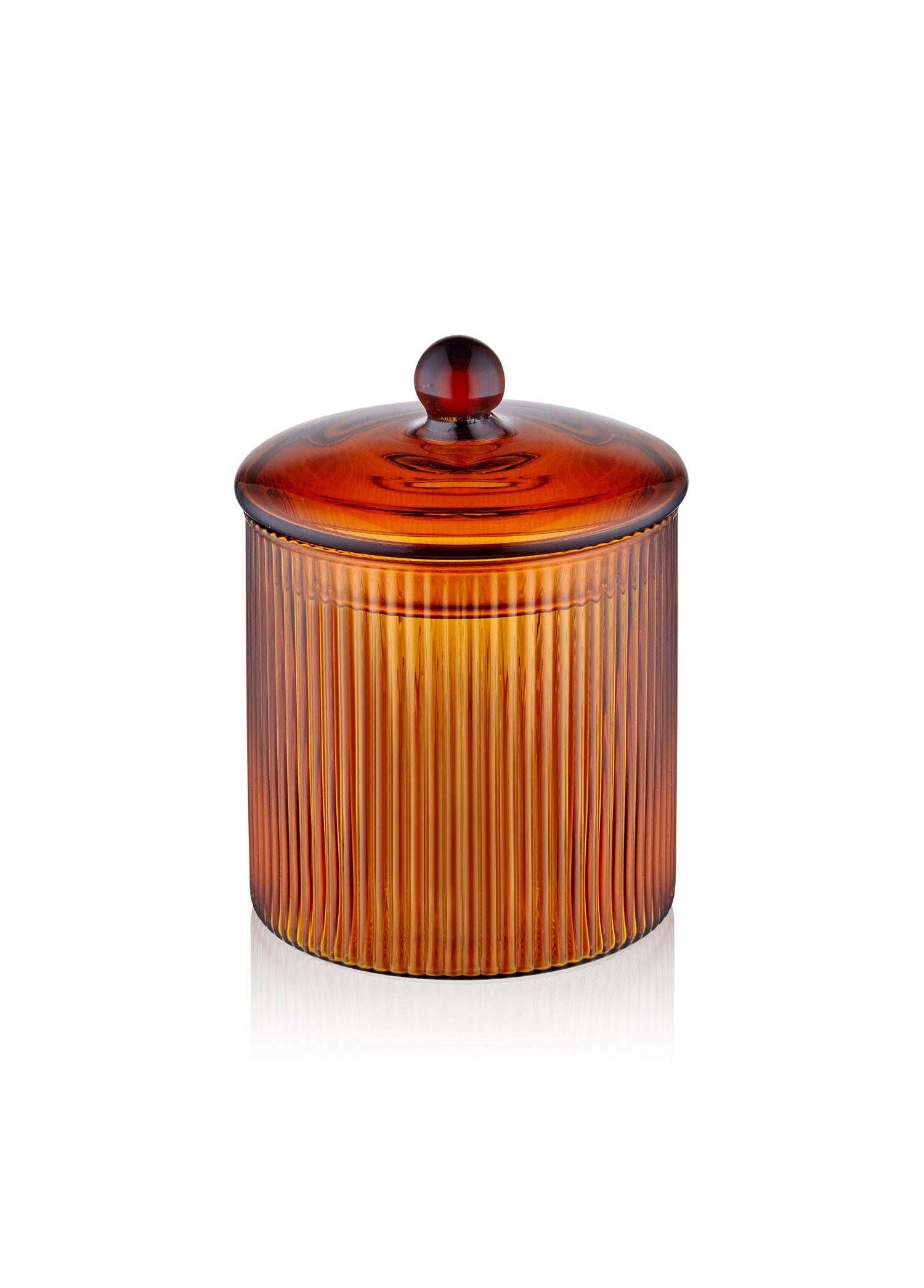 Striped Borosilikat Cam Şekerlik Amber 9X9X11 Cm