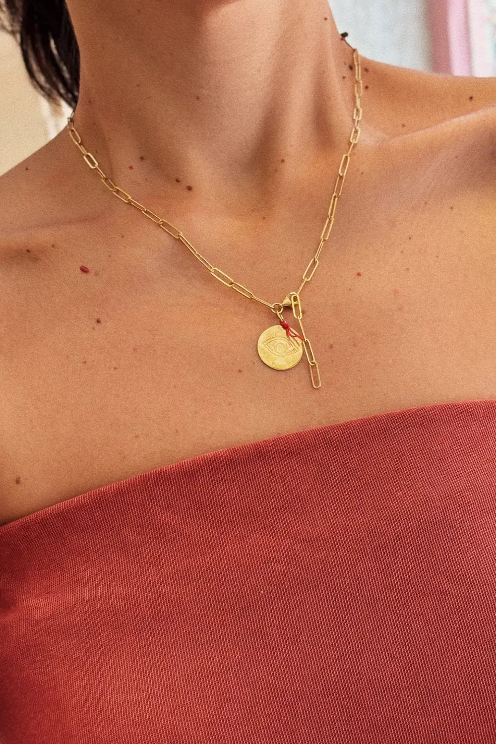 The Pheia-Göz Plaka Link Zincir Kolye | 925 Ayar Gümüş-Kolye-1-Milagron.com