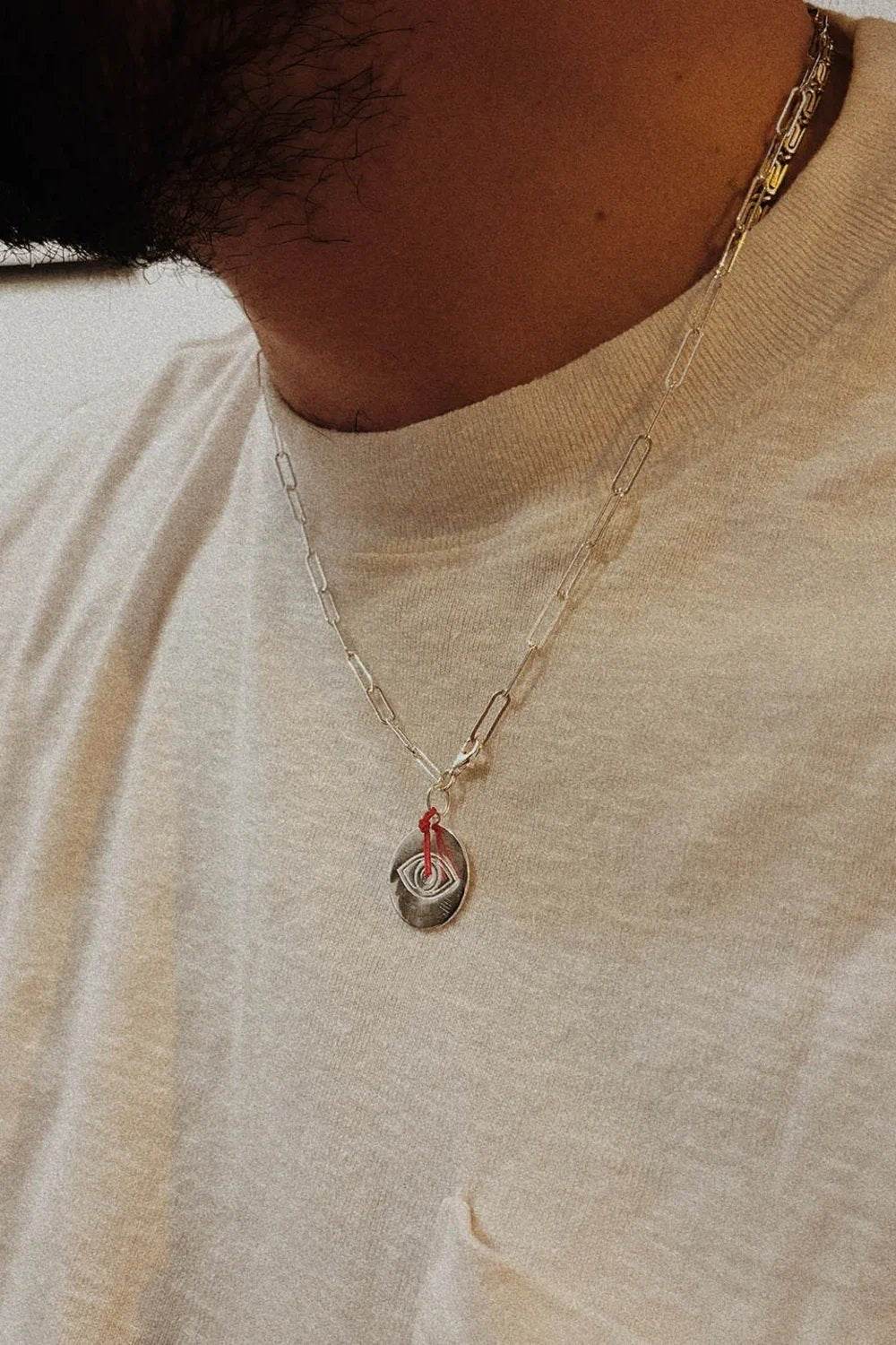 The Pheia-Göz Plaka Link Zincir Kolye | 925 Ayar Gümüş-Kolye-3-Milagron.com