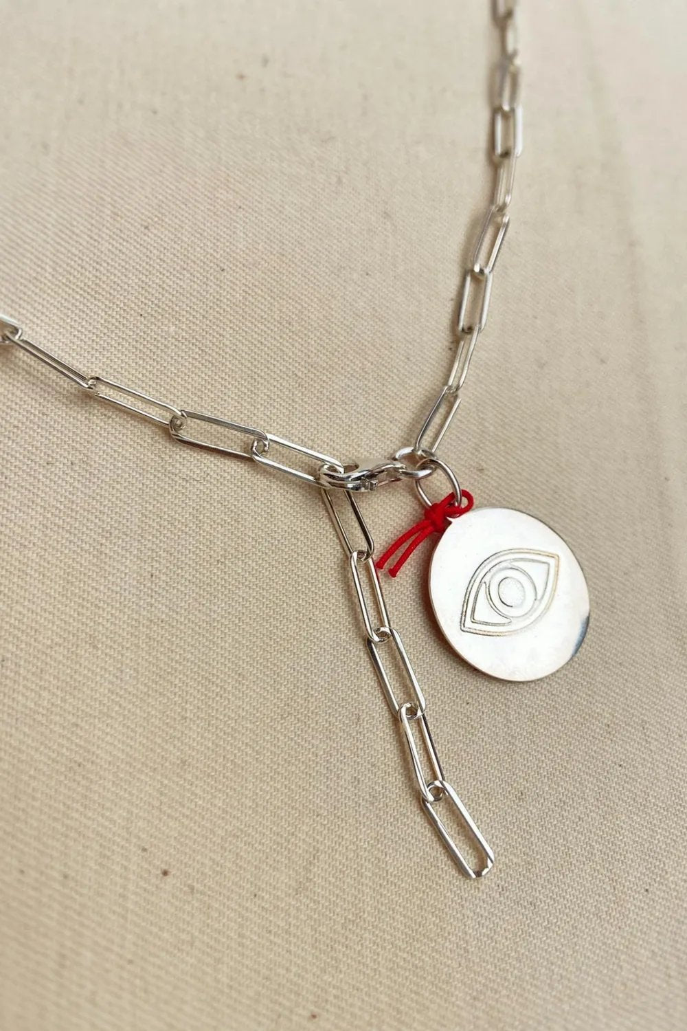 The Pheia-Göz Plaka Link Zincir Kolye | 925 Ayar Gümüş-Kolye-4-Milagron.com