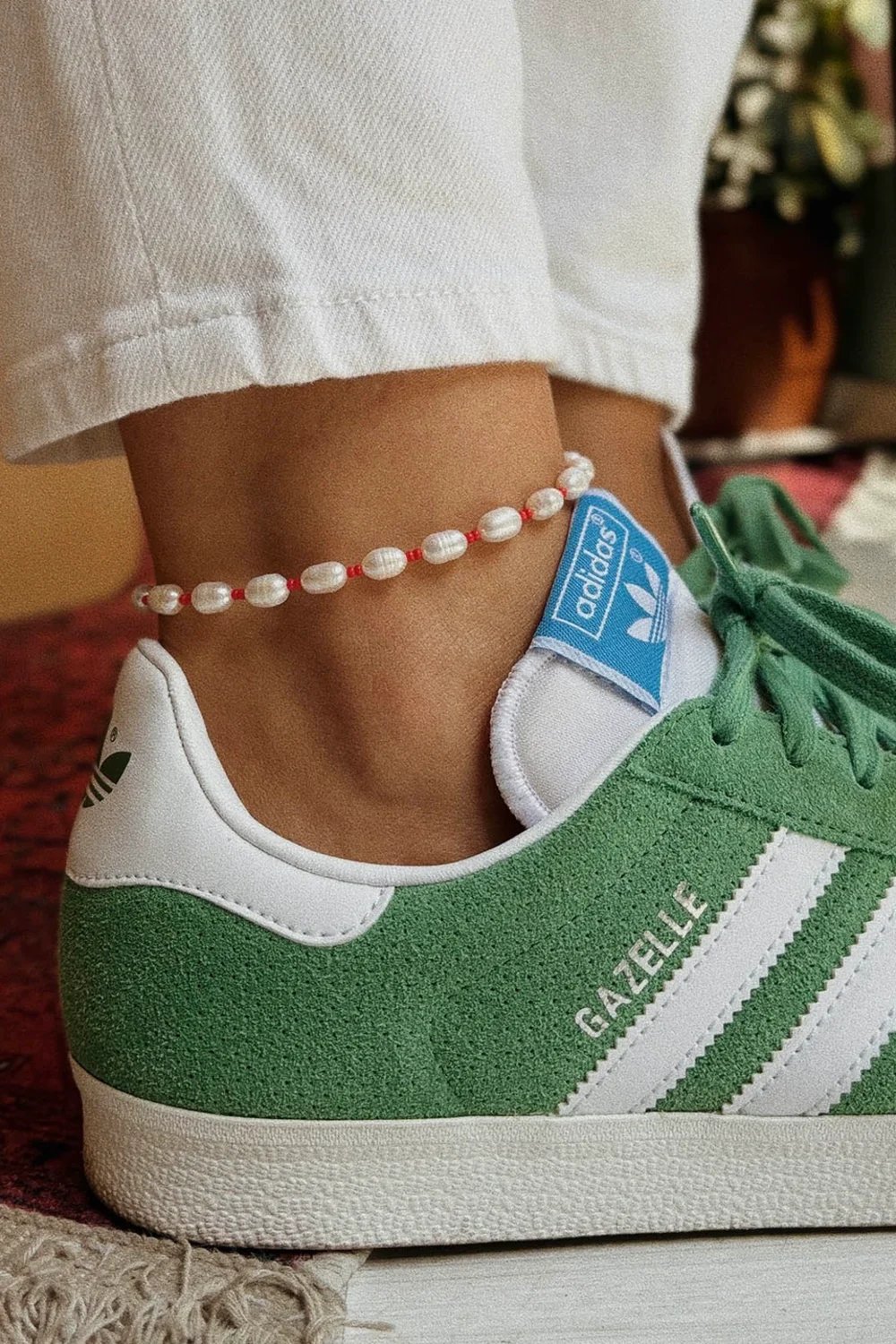 The Pheia-Kırmızı Detaylı İnci Halhal | 925 Ayar Gümüş-Halhal-1-Milagron.com