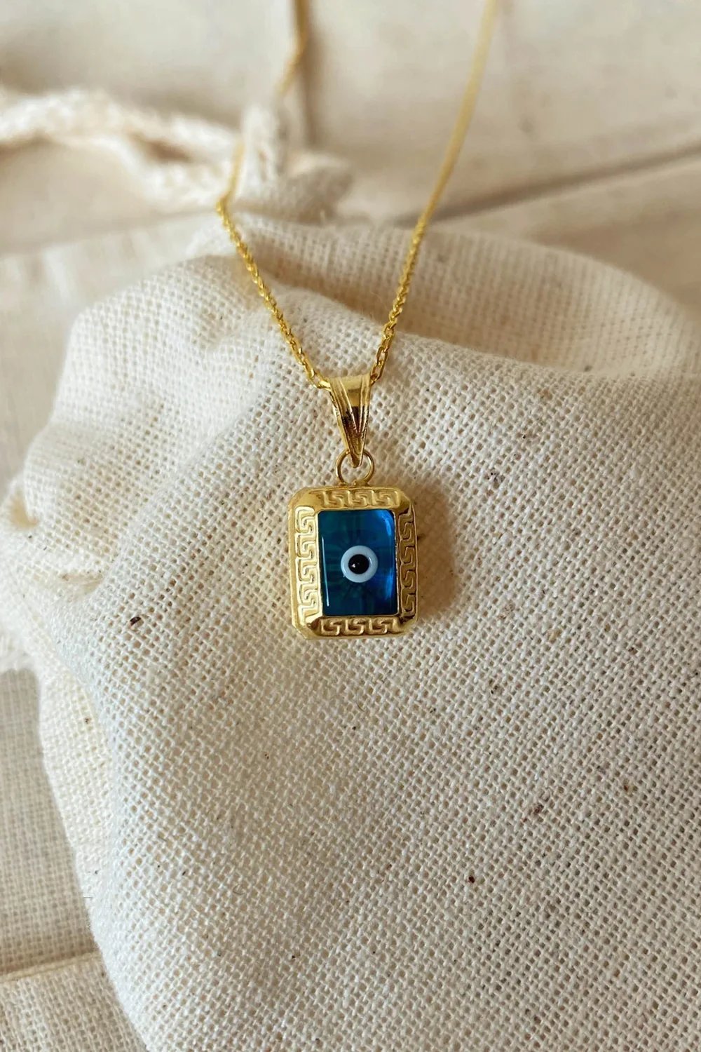 The Pheia-Vintage Dikdörtgen Göz Nazar Boncuğu Kolye | 925 Ayar Gümüş-Kolye-2-Milagron.com