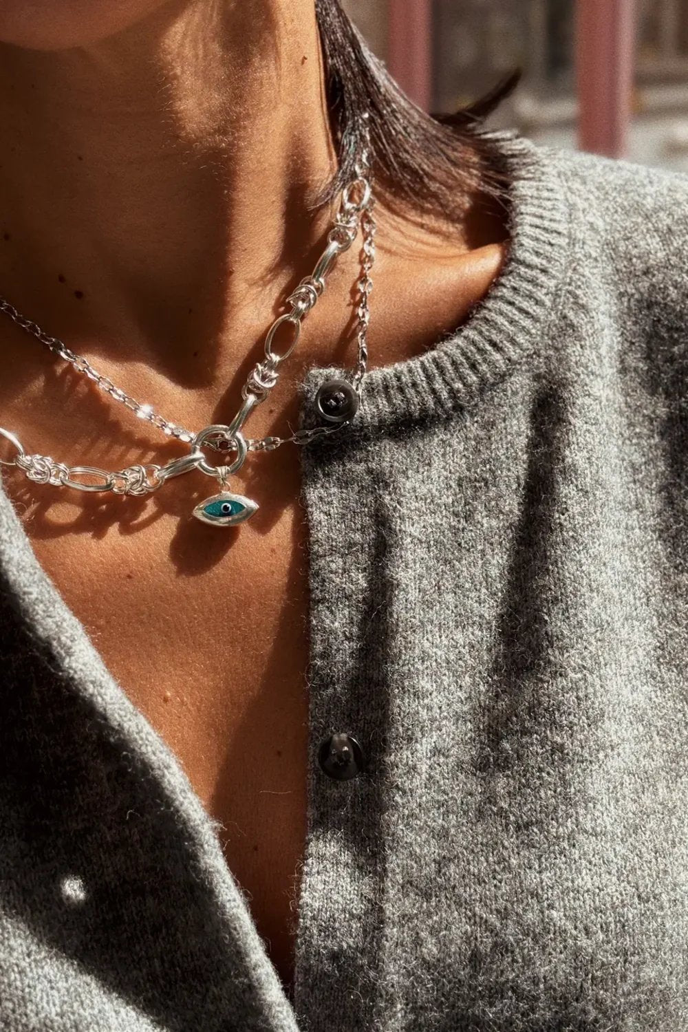 The Pheia-Vintage Oval Göz Nazar Boncuğu Kolye Ucu | 925 Ayar Gümüş-Kolye-1-Milagron.com