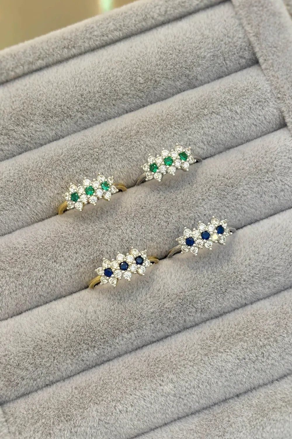 The Pheia-Yeşil 3 Çiçek Serçe Parmak Yüzüğü | 925 Ayar Gümüş-Yüzük-1-Milagron.com