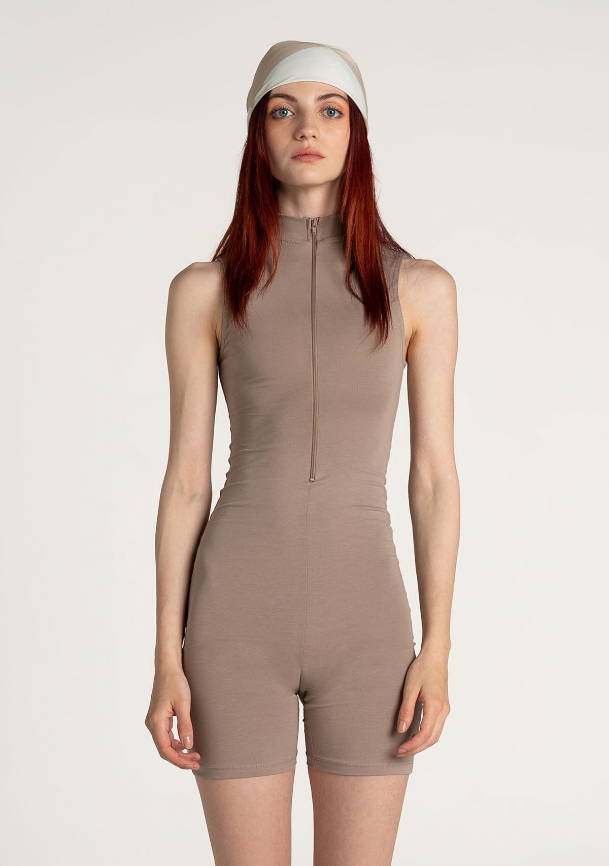 Tiny-Açık Kahverengi Önden Fermuarlı Şort Bodysuit-Bodysuit-10-Milagron.com