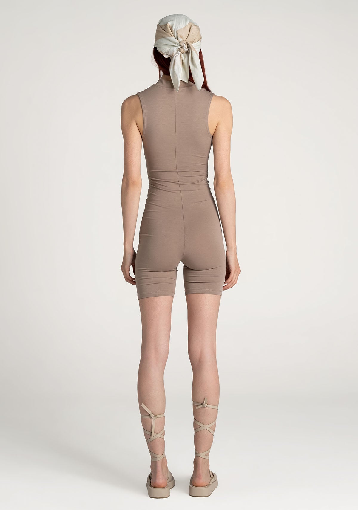 Tiny-Açık Kahverengi Önden Fermuarlı Şort Bodysuit-Bodysuit-2-Milagron.com