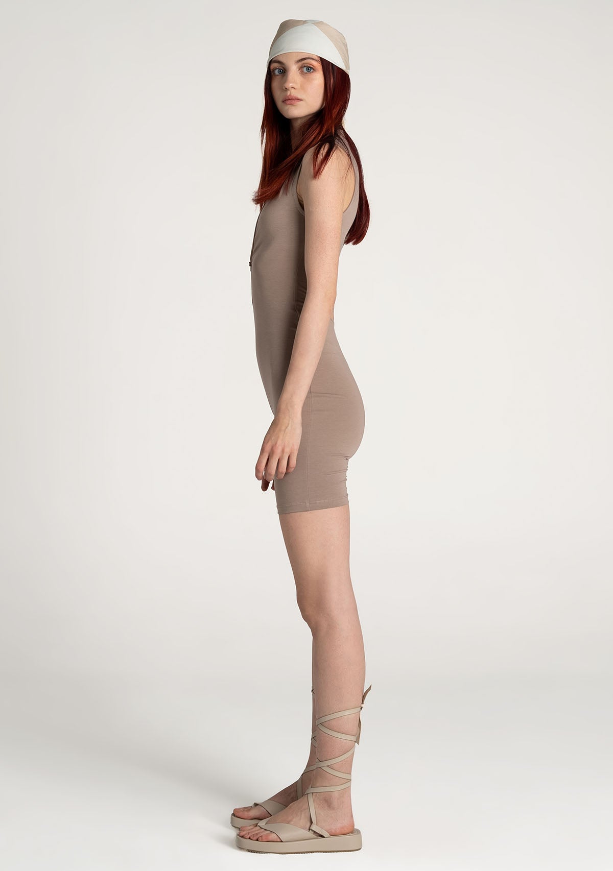 Tiny-Açık Kahverengi Önden Fermuarlı Şort Bodysuit-Bodysuit-4-Milagron.com