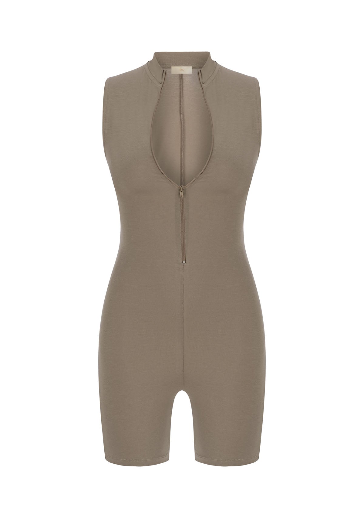 Tiny-Açık Kahverengi Önden Fermuarlı Şort Bodysuit-Bodysuit-5-Milagron.com