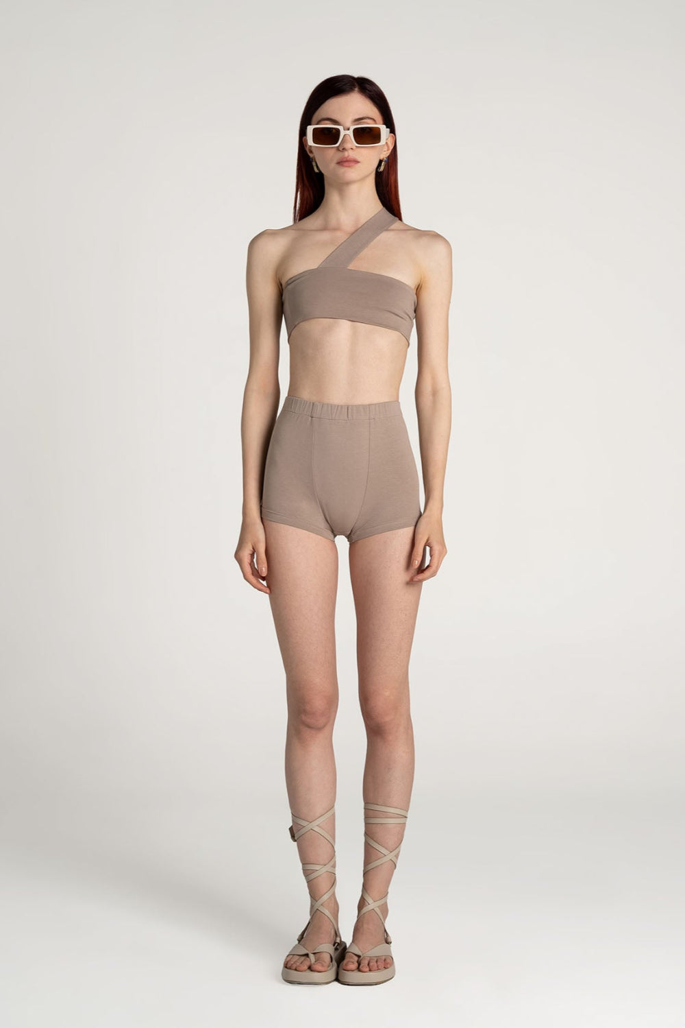 Tiny-Açık Kahverengi Yüksek Bel Dar Boxer-Boyshort Külot-1-Milagron.com