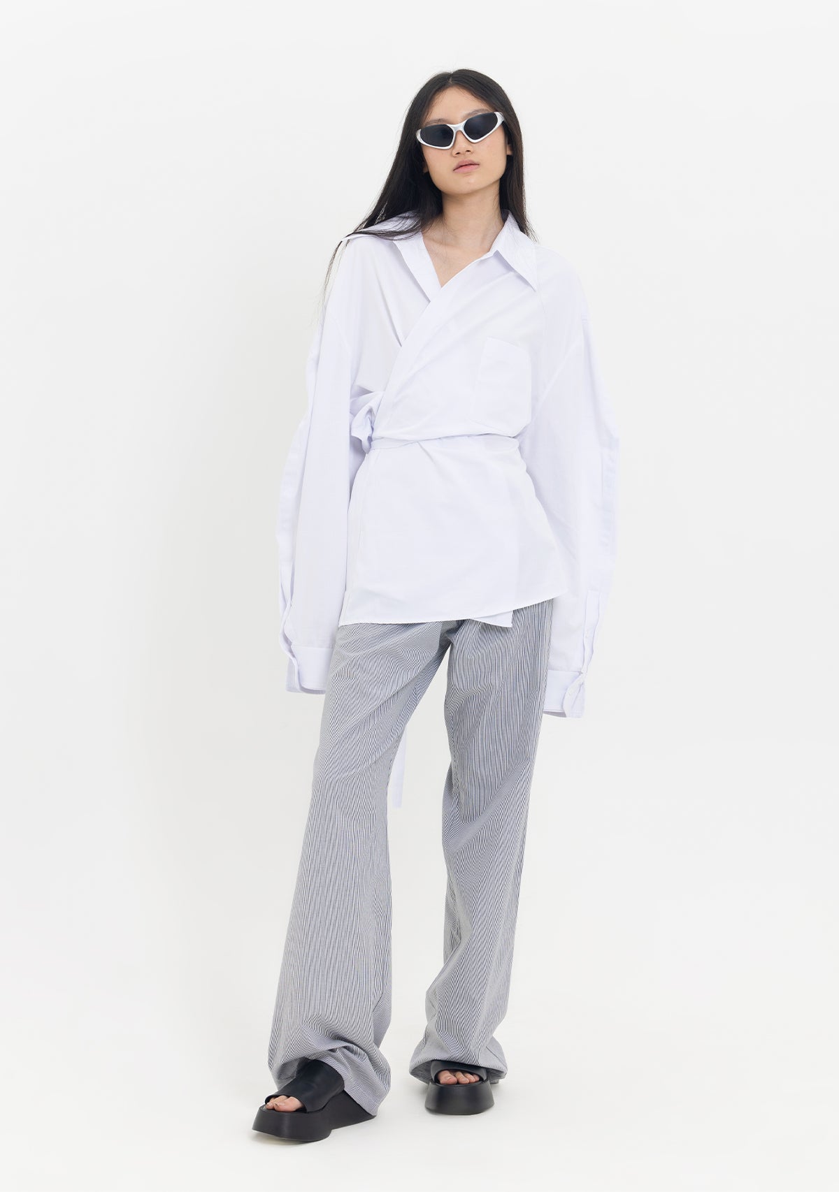 Tiny-Asimetrik Kesim Beyaz Bağlamalı Gömlek-Gömlek-9-Milagron.com