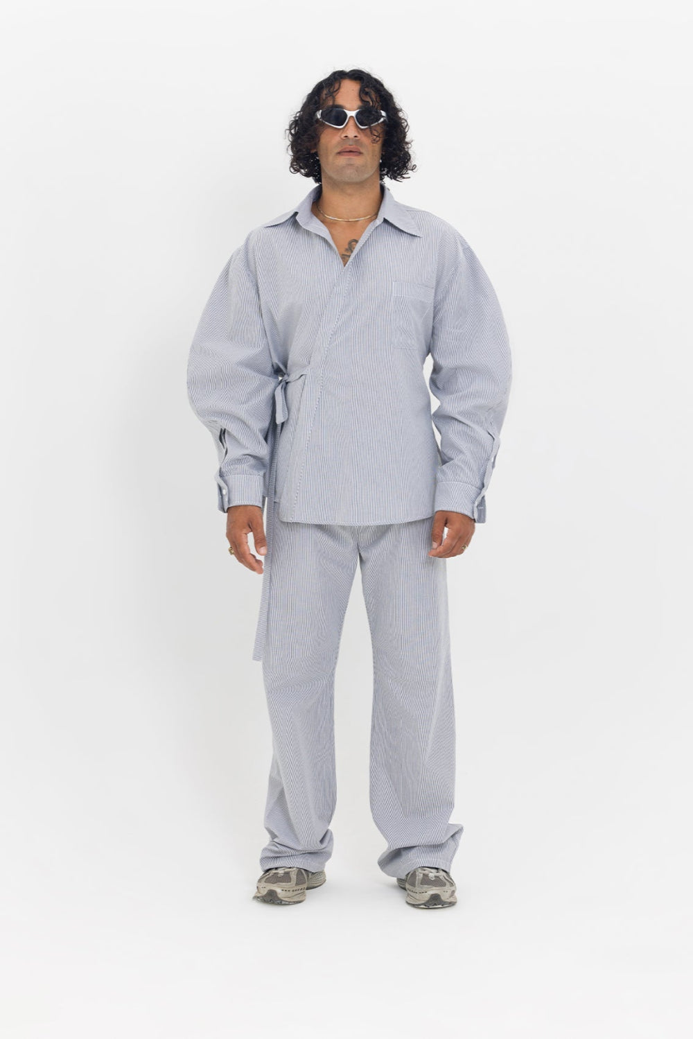 Tiny-Asimetrik Kesim Çizgili Bağlamalı Gömlek-Gömlek-1-Milagron.com