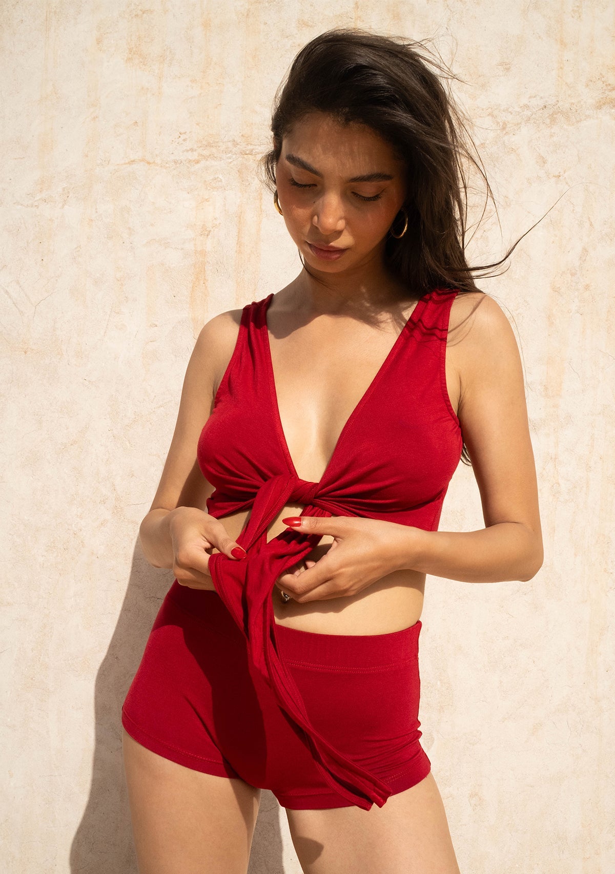 Tiny-Bağlamalı Sıfır Kol Bordo Bluz-Bluz-3-Milagron.com