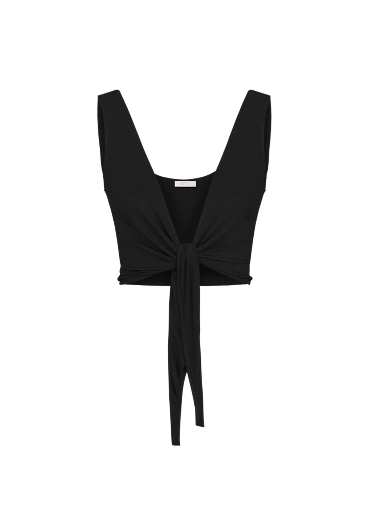 Tiny-Bağlamalı Sıfır Kol Siyah Bluz-Bluz-3-Milagron.com