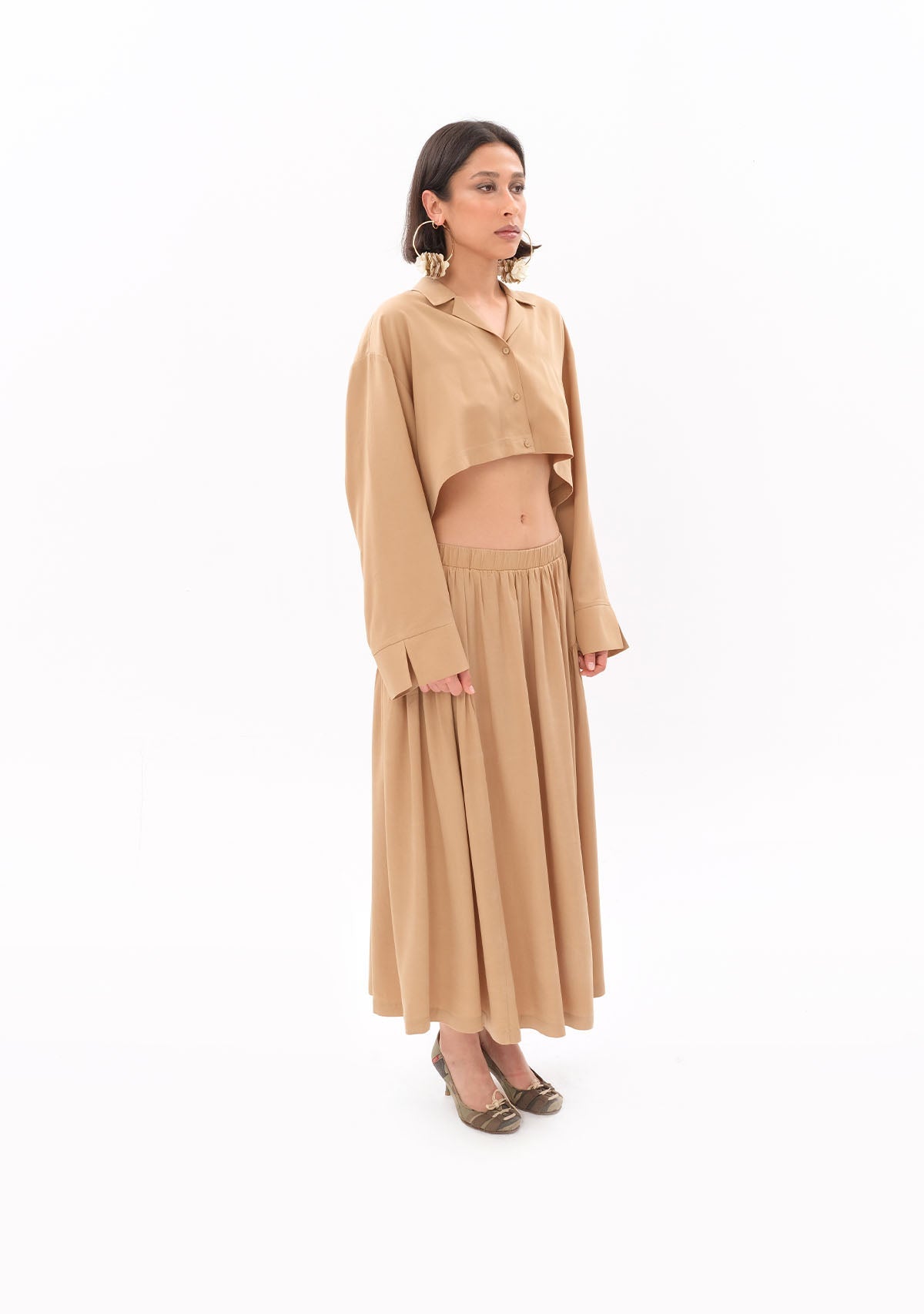 Tiny-Bej Oversize Crop Gömlek-Gömlek-5-Milagron.com