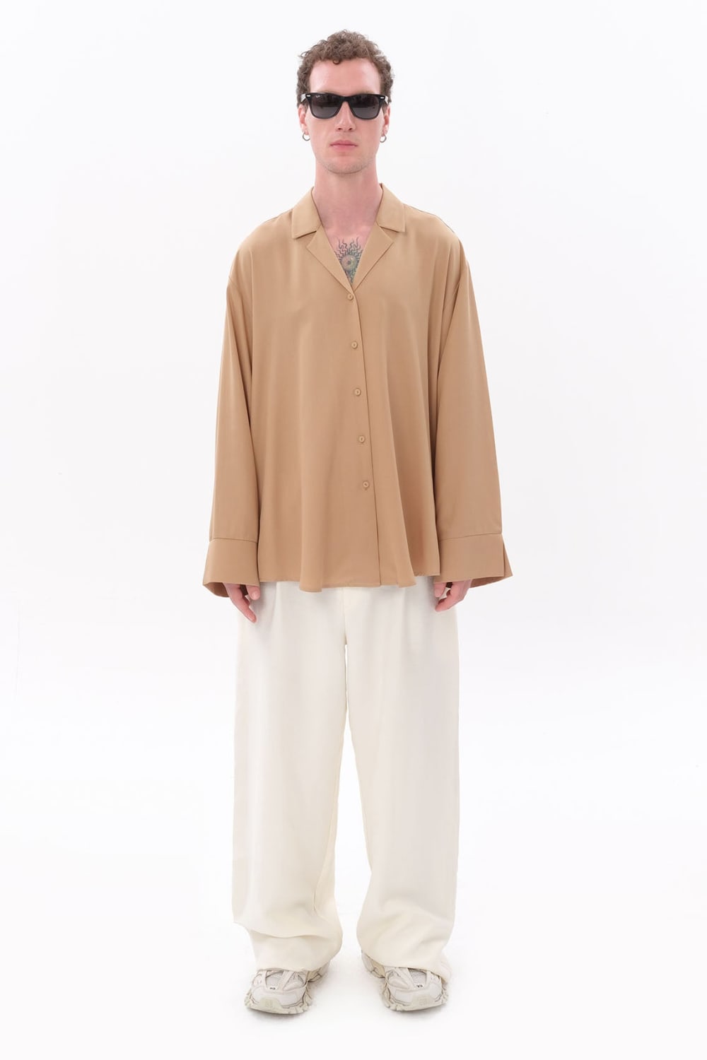 Tiny-Bej Tencel™ Oversize Gömlek-Gömlek-1-Milagron.com