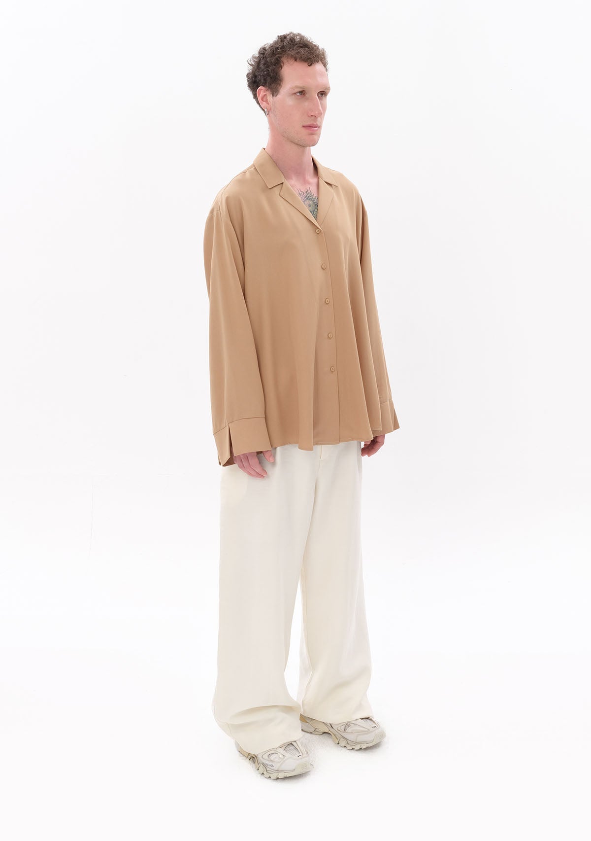 Tiny-Bej Tencel™ Oversize Gömlek-Gömlek-5-Milagron.com