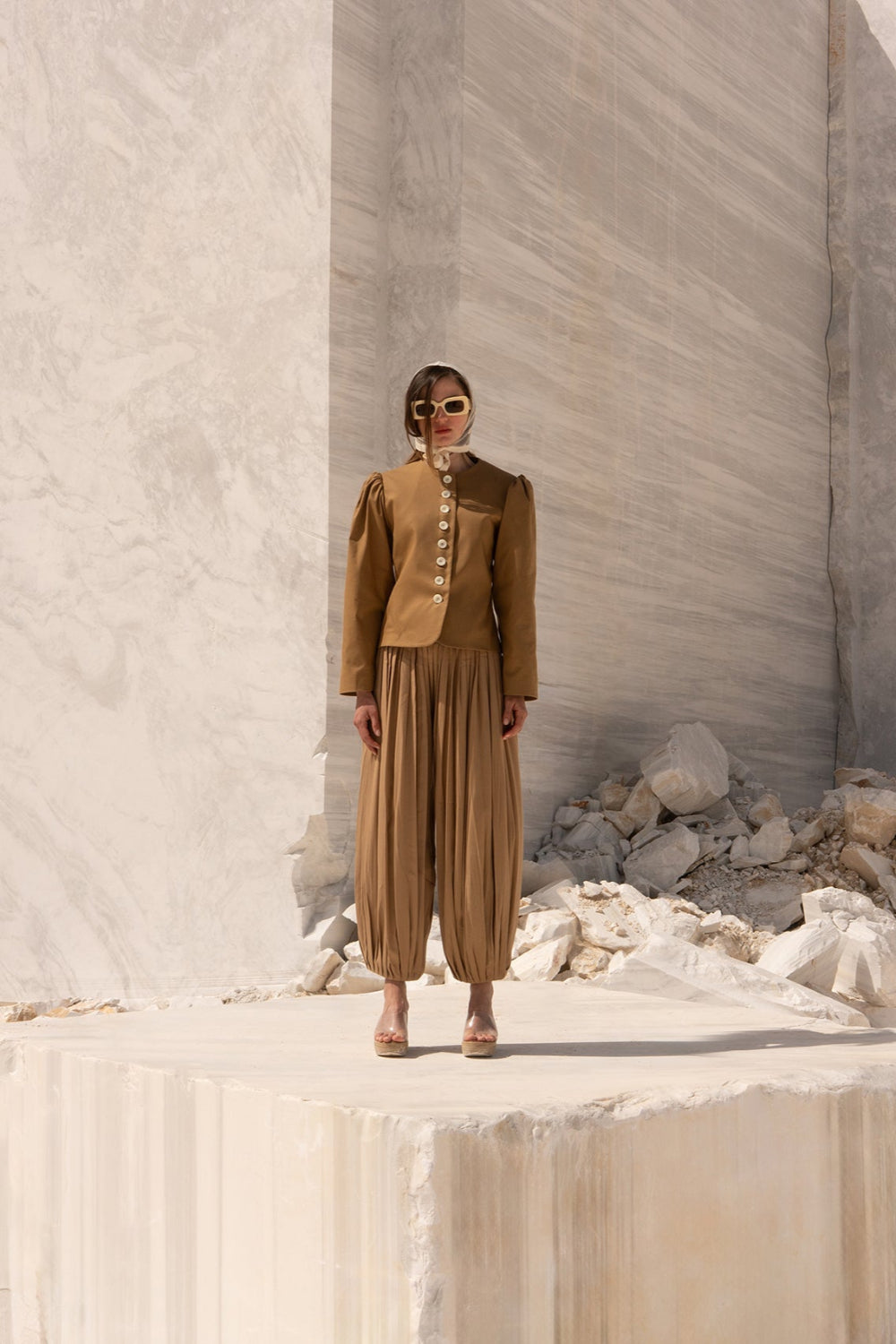 Tiny-Beli Lastikli Tencel™ Bej şalvar Pantolon-Pantolon-3-Milagron.com