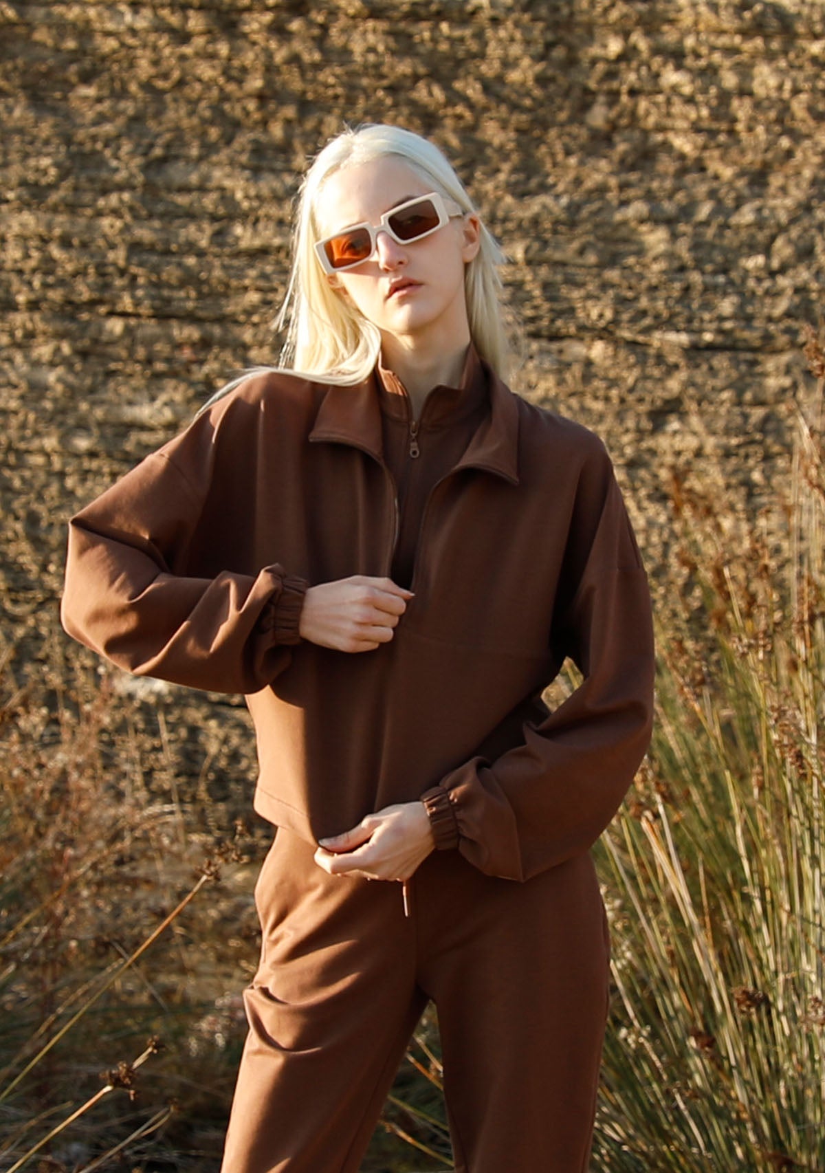 Tiny-Boğazda Fermuar Detaylı Kahverengi Sweatshirt-Sweatshirts & Hoodies-7-Milagron.com