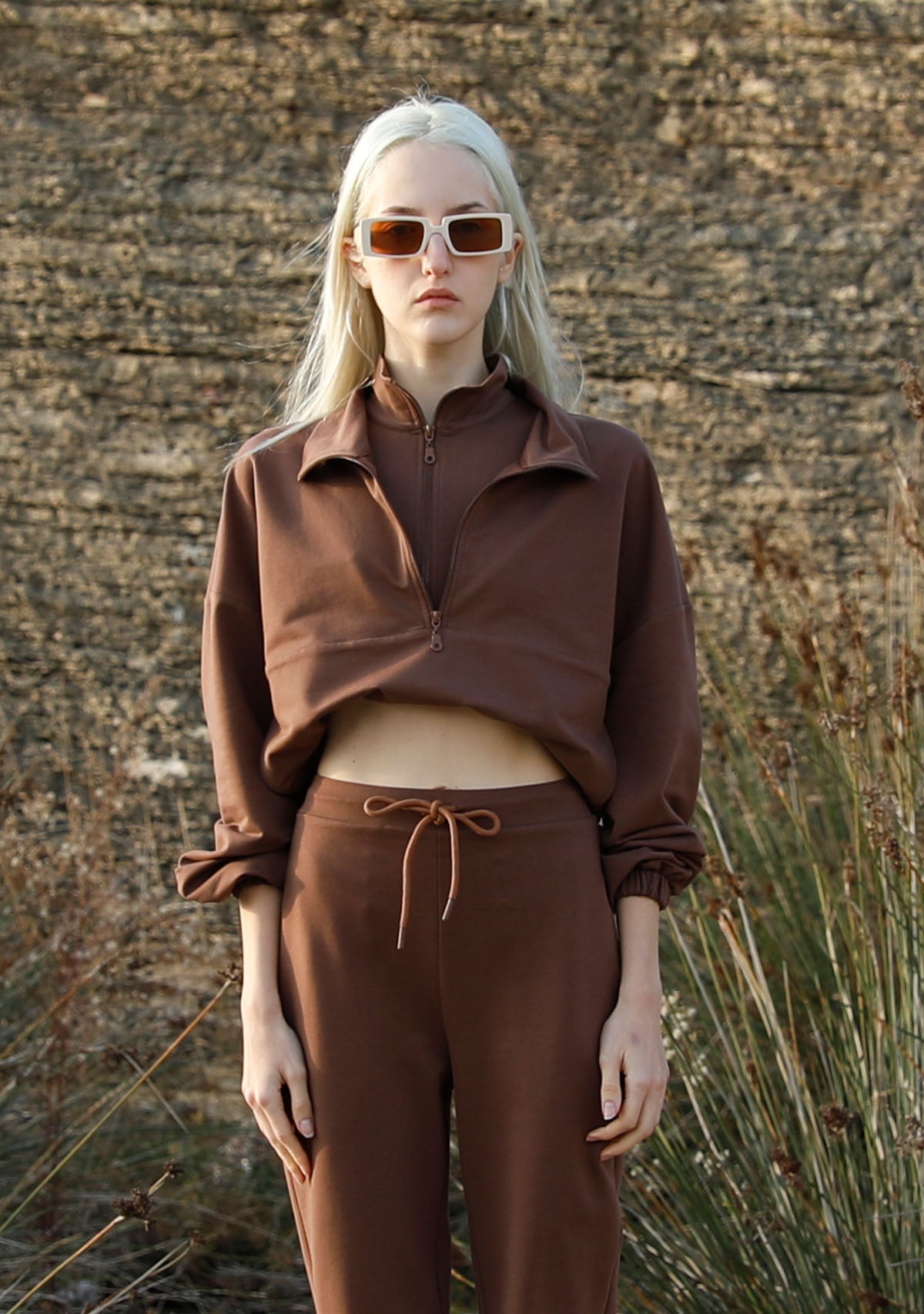 Tiny-Boğazda Fermuar Detaylı Kahverengi Sweatshirt-Sweatshirts & Hoodies-8-Milagron.com