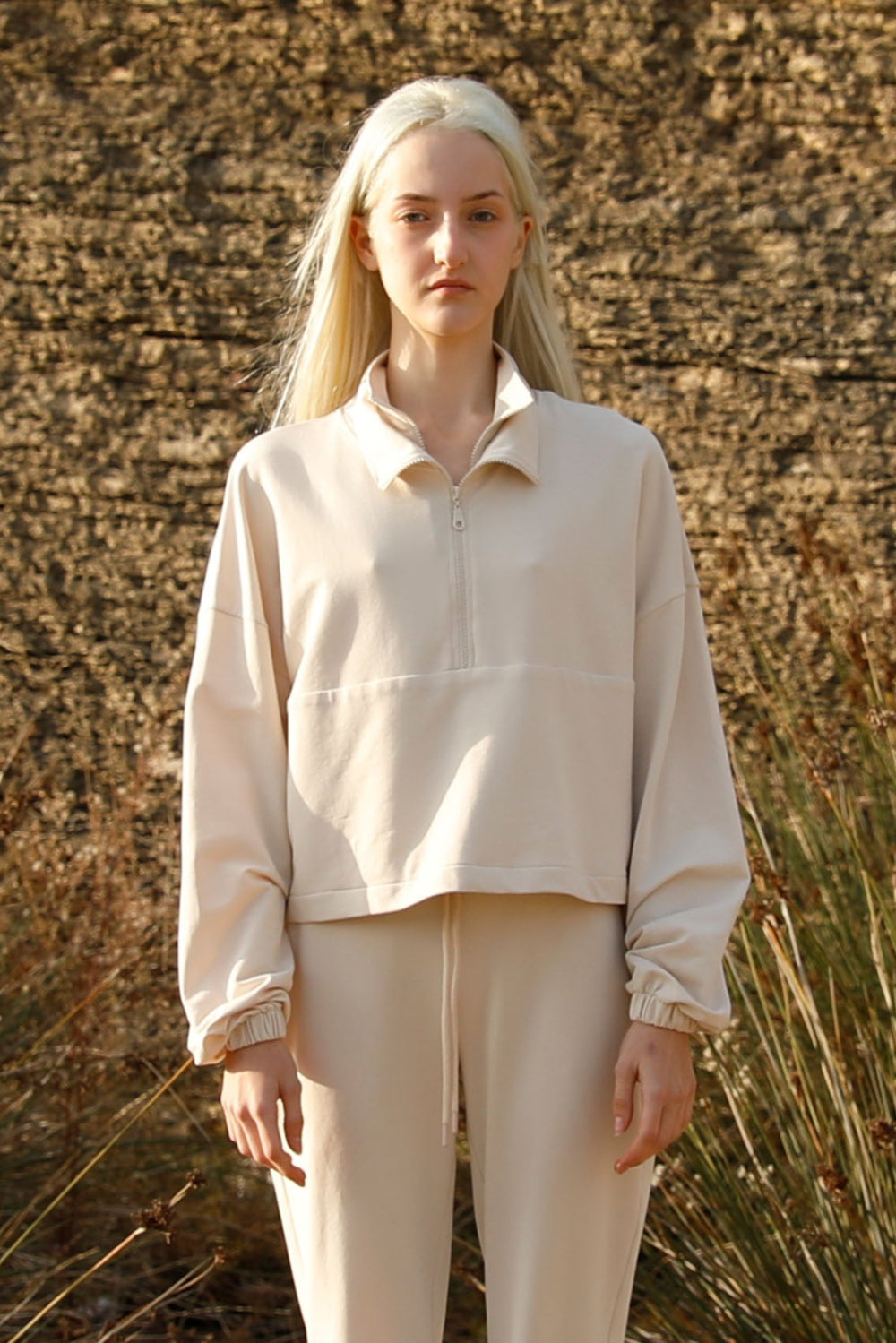 Tiny-Boğazda Fermuar Detaylı Krem Sweatshirt-Sweatshirts & Hoodies-1-Milagron.com