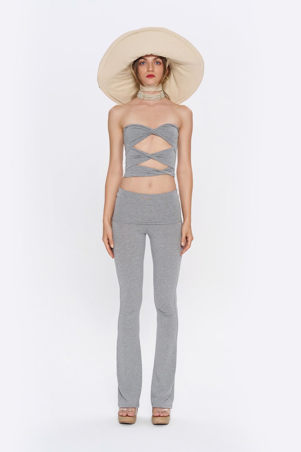 Tiny-Çapraz Bant Detaylı Straplez Gri Büstiyer-Top-1-Milagron.com