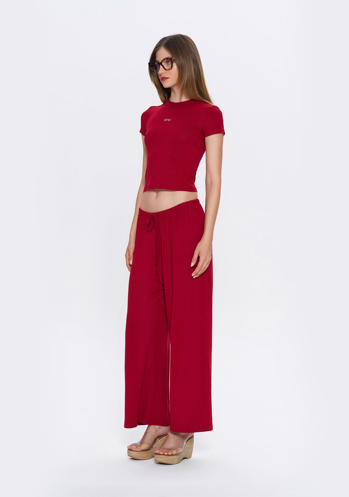 Tiny-Dar Kesim Bordo Tişört-T-Shirts-3-Milagron.com