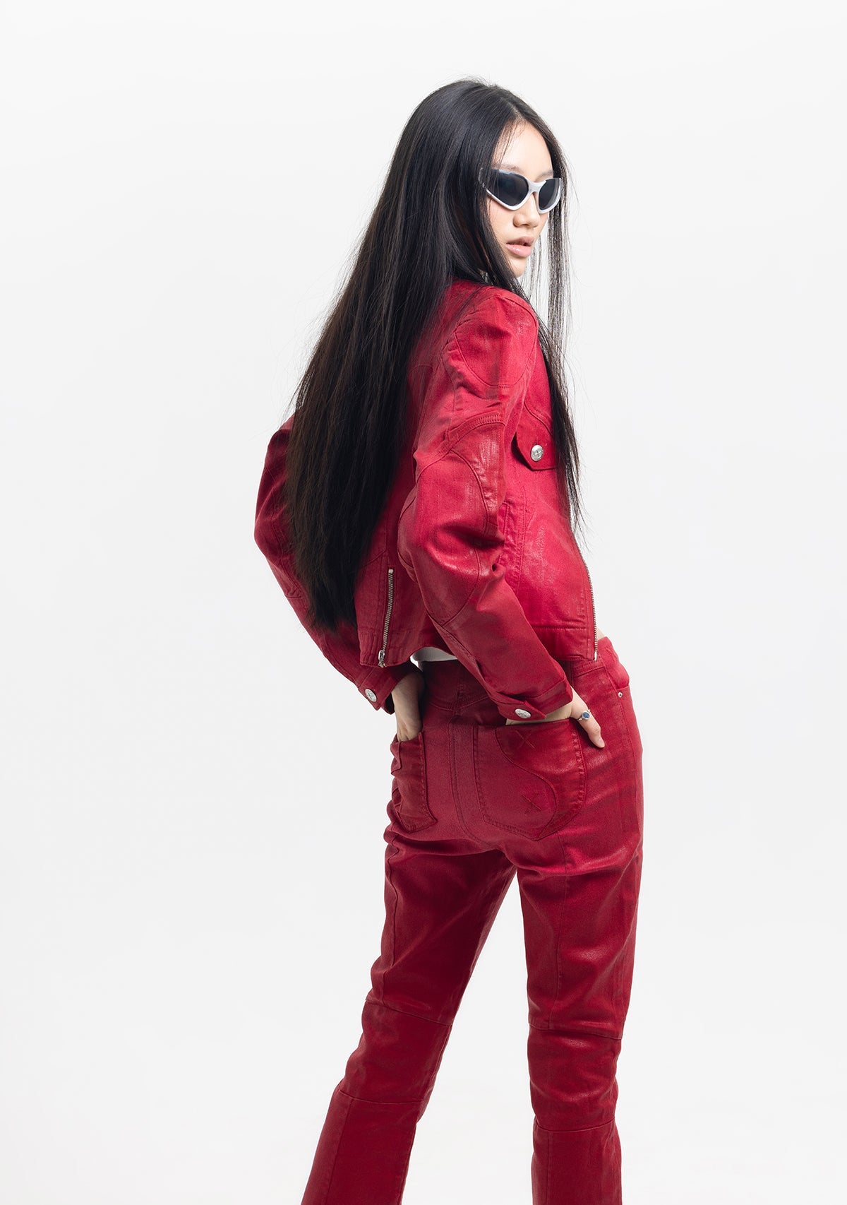 Tiny-Deri Görünümlü Pamuklu Kırmızı Pantolon-Deri Pantolon-11-Milagron.com