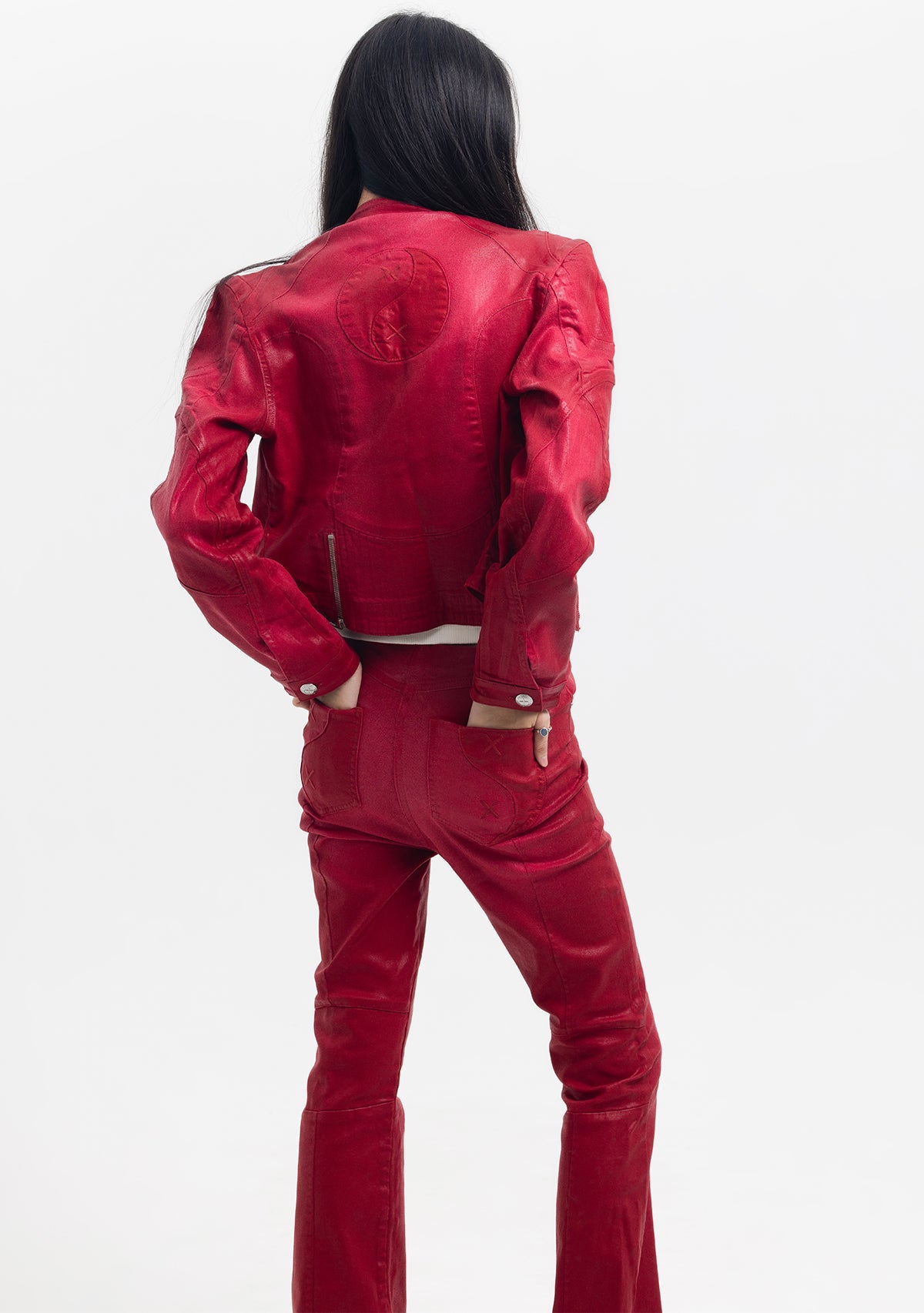 Tiny-Deri Görünümlü Pamuklu Kırmızı Pantolon-Deri Pantolon-3-Milagron.com