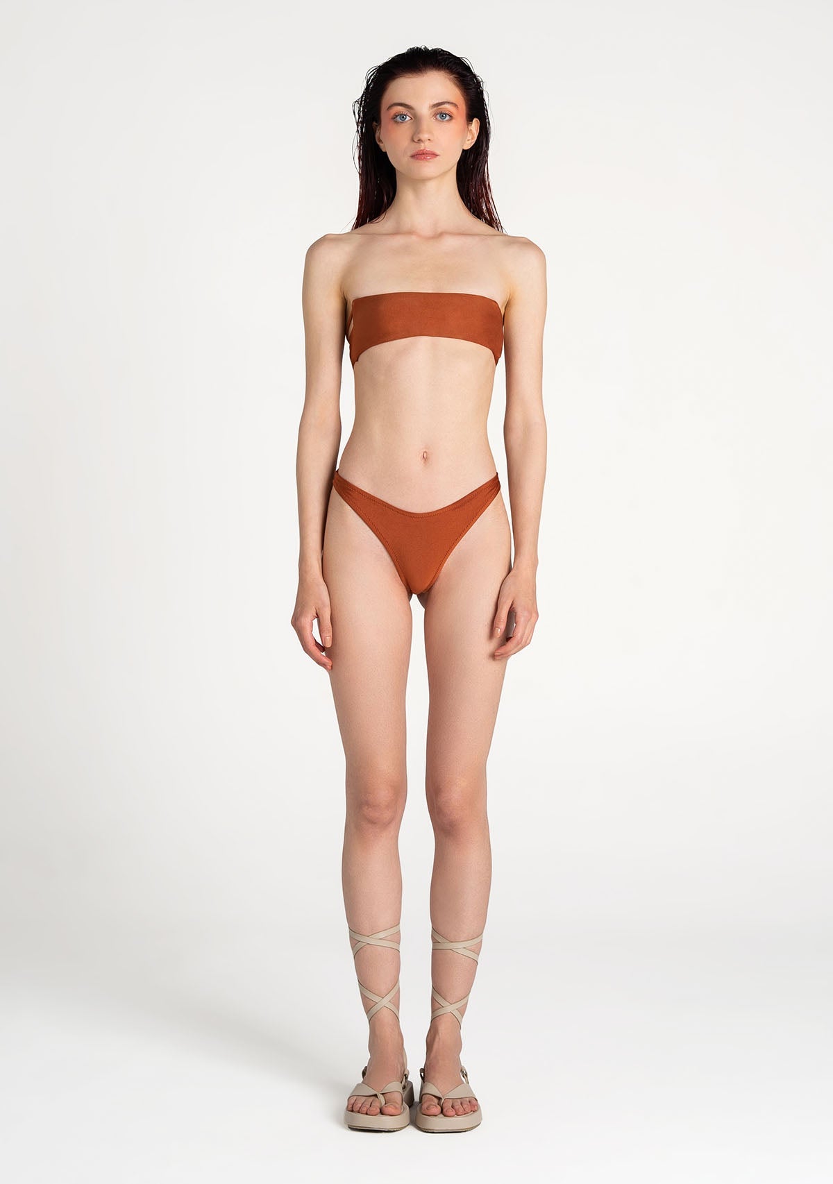 Tiny-Düz Kesim Işıltılı Kiremit Bikini üstü-Bikini & Mayo-4-Milagron.com