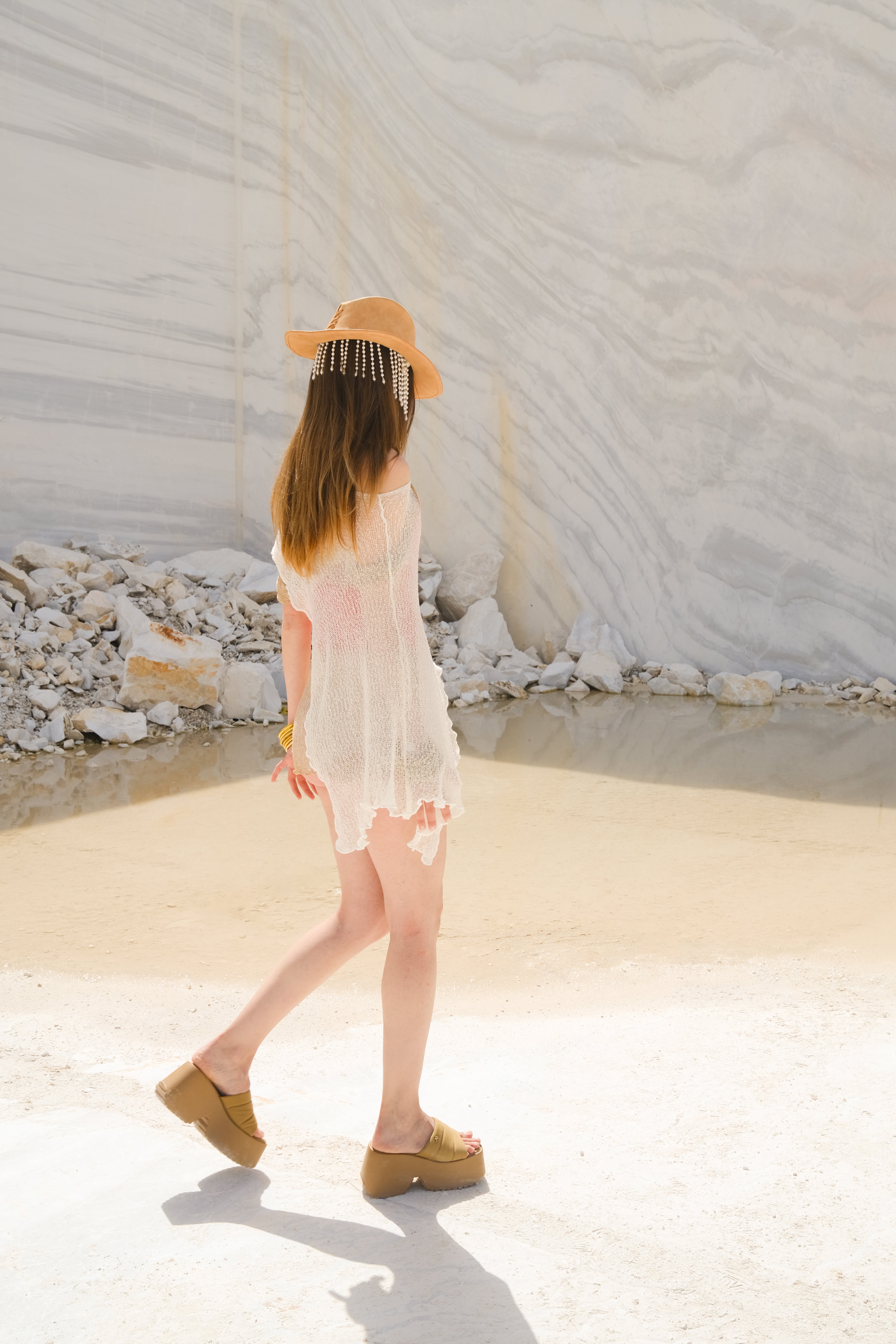 Tiny-El İşi Kolsuz Uzun Beyaz Elbise-Elbise-7-Milagron.com