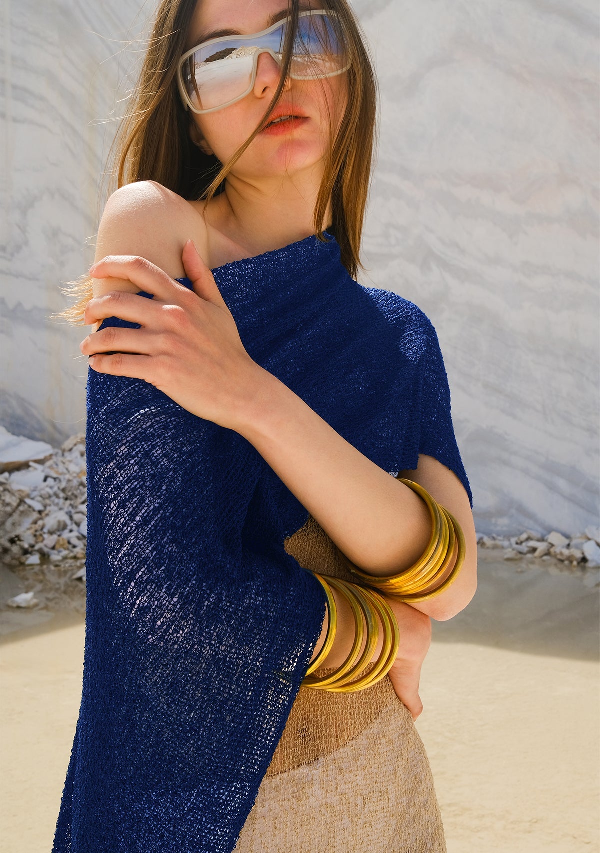 Tiny-El İşi Lacivert Asimetrik Kesim Pelerin-Şal-1-Milagron.com