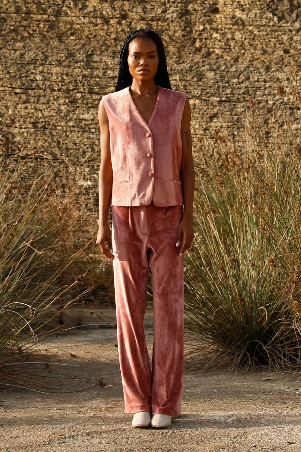 Tiny-Gül Kurusu Düz Kesim Kadife Pantolon-Kumaş Pantolon-1-Milagron.com