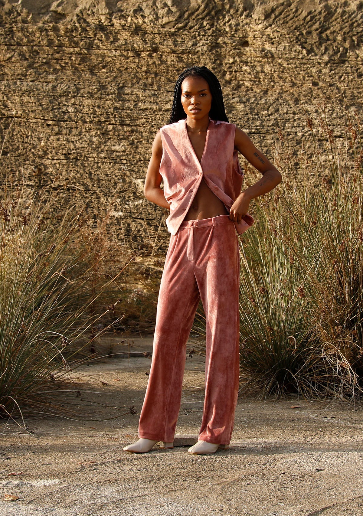 Tiny-Gül Kurusu Düz Kesim Kadife Pantolon-Kumaş Pantolon-10-Milagron.com