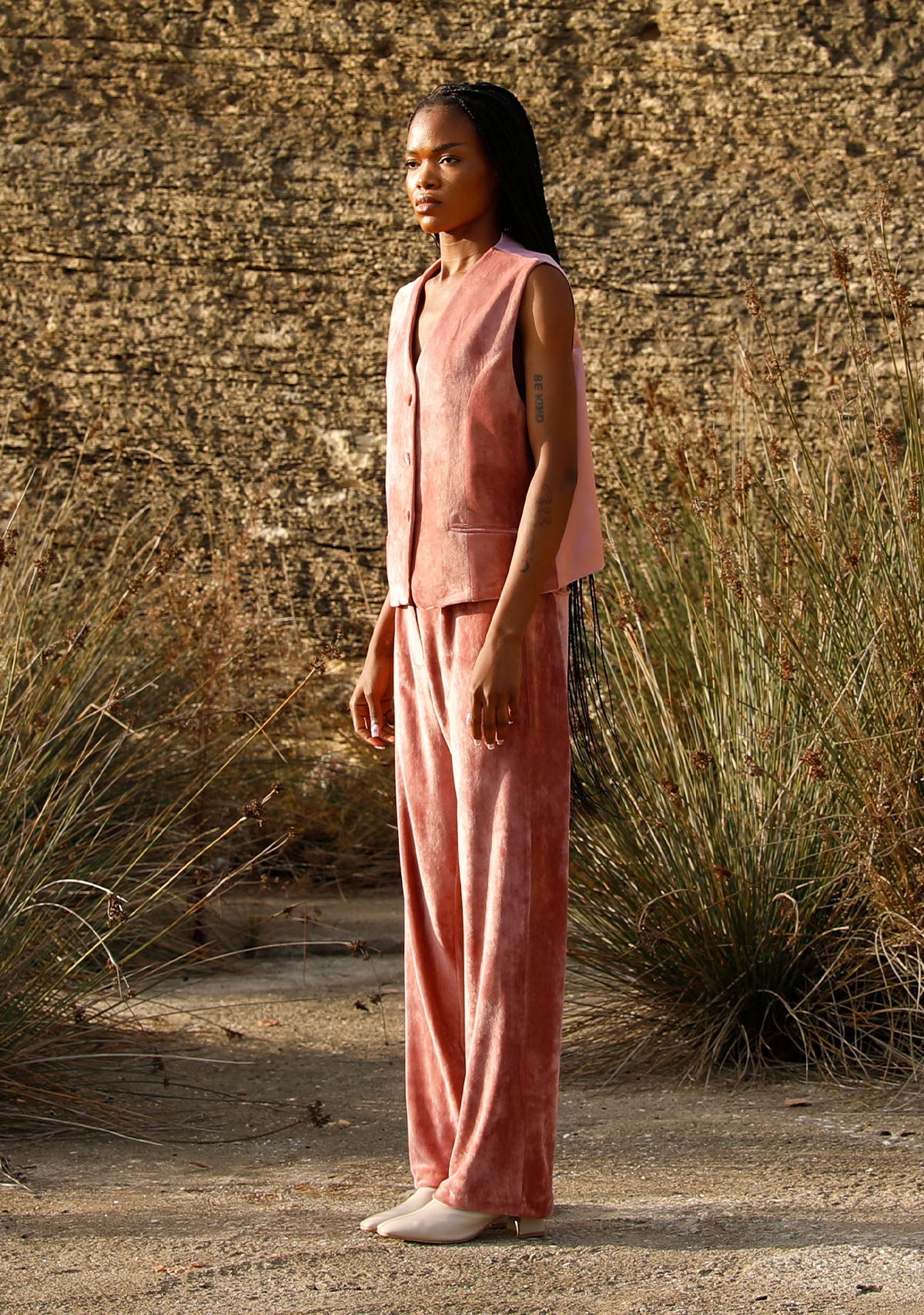 Tiny-Gül Kurusu Düz Kesim Kadife Pantolon-Kumaş Pantolon-4-Milagron.com