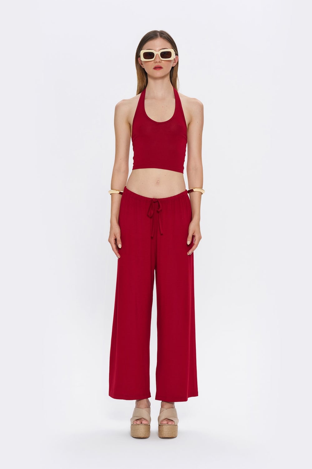 Tiny-Halter Yaka Bordo Yumuşak Bluz-Bluz-1-Milagron.com