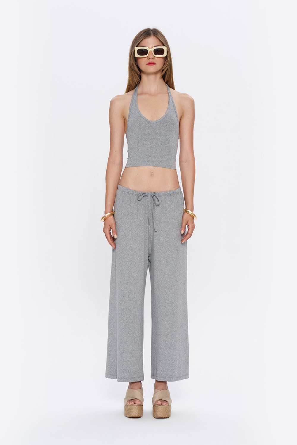 Tiny-Halter Yaka Gri Yumuşak Bluz-Top-1-Milagron.com