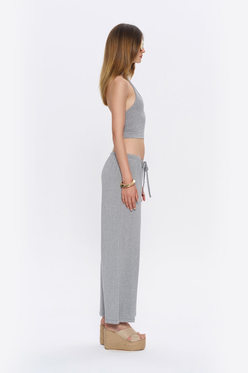 Tiny-Halter Yaka Gri Yumuşak Bluz-Top-4-Milagron.com