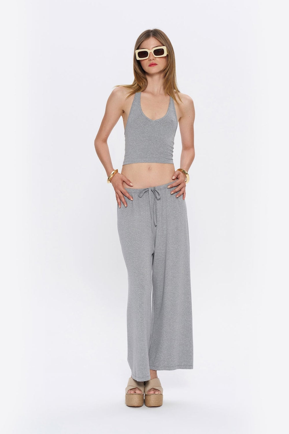 Tiny-Halter Yaka Gri Yumuşak Bluz-Top-5-Milagron.com