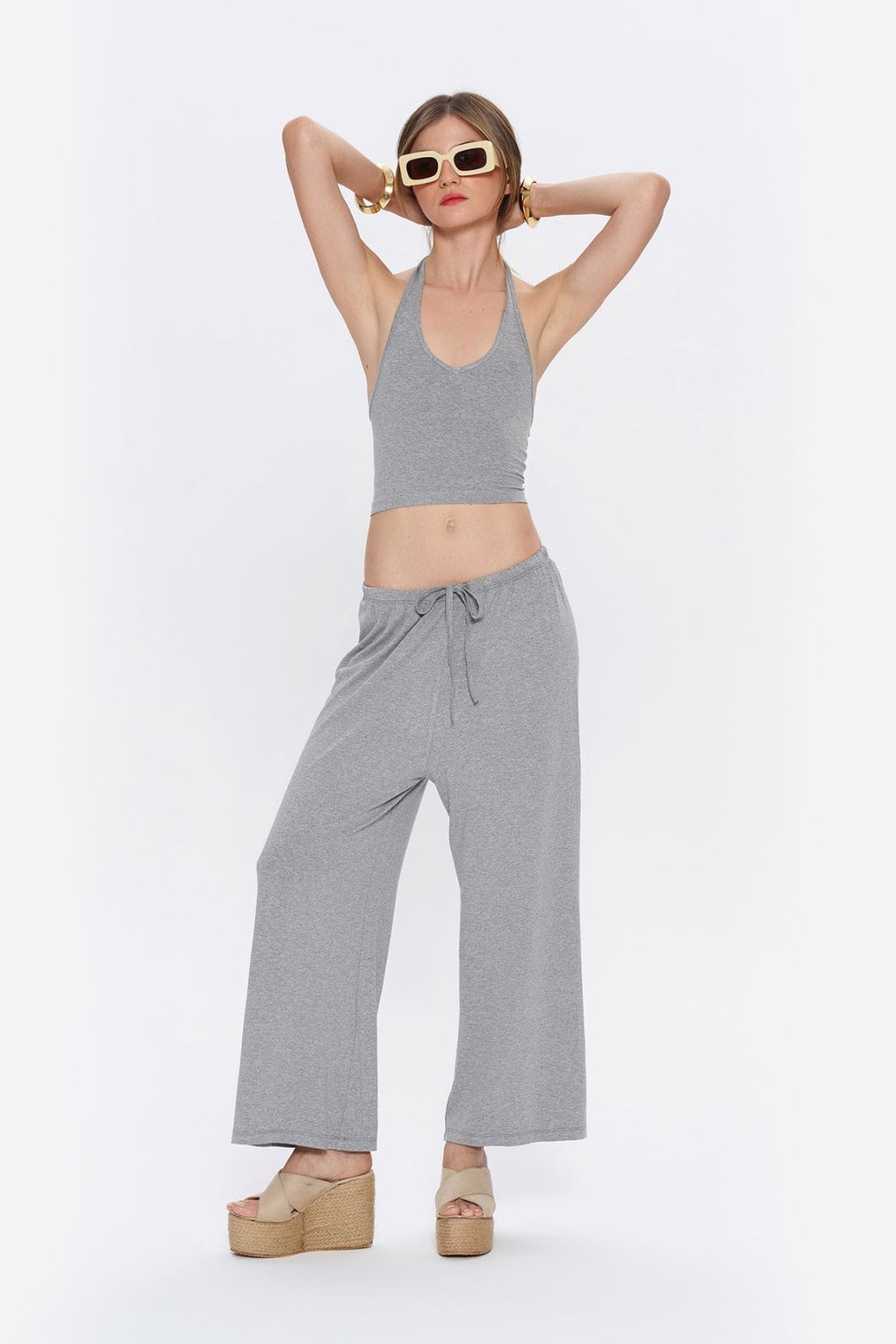 Tiny-Halter Yaka Gri Yumuşak Bluz-Top-6-Milagron.com