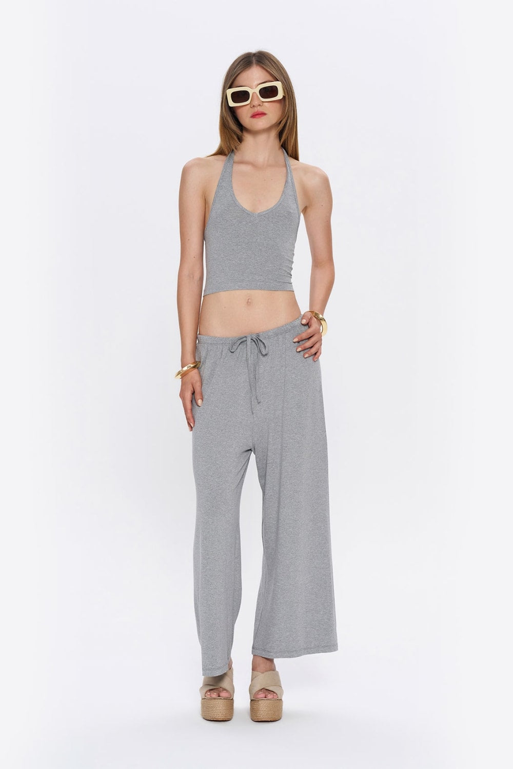 Tiny-Halter Yaka Gri Yumuşak Bluz-Top-7-Milagron.com