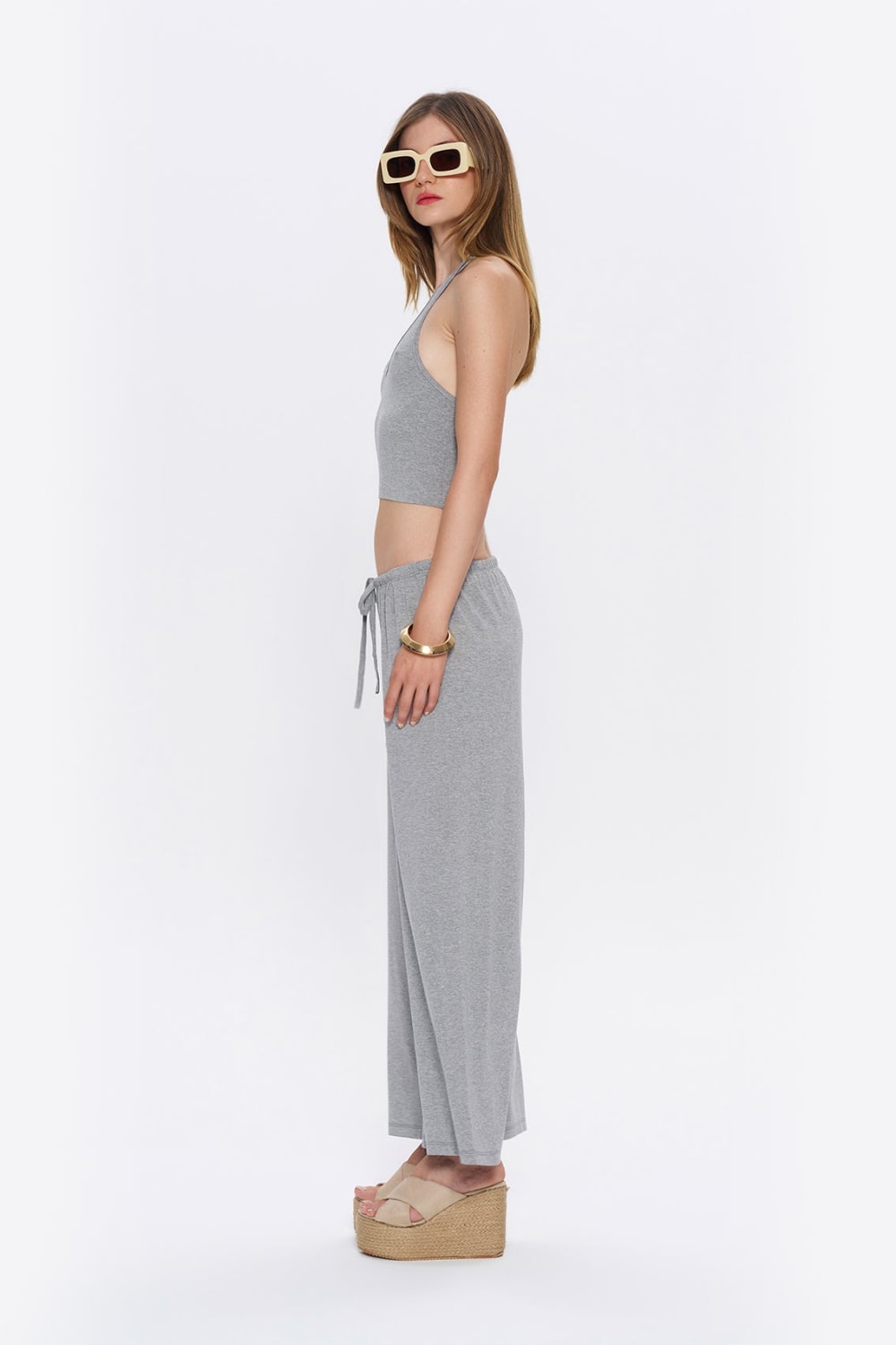 Tiny-Halter Yaka Gri Yumuşak Bluz-Top-8-Milagron.com