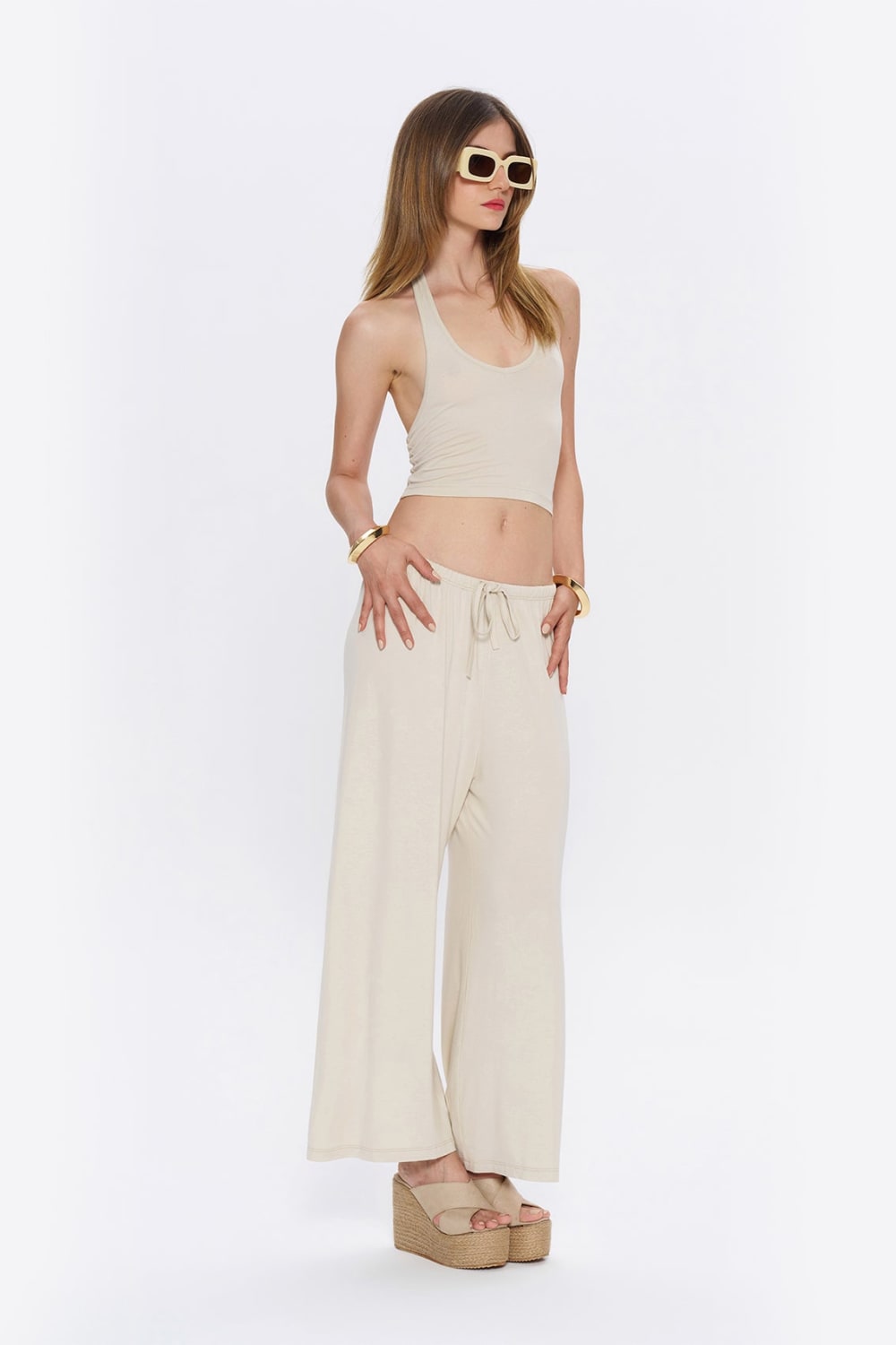 Tiny-Halter Yaka Krem Yumuşak Bluz-Top-10-Milagron.com